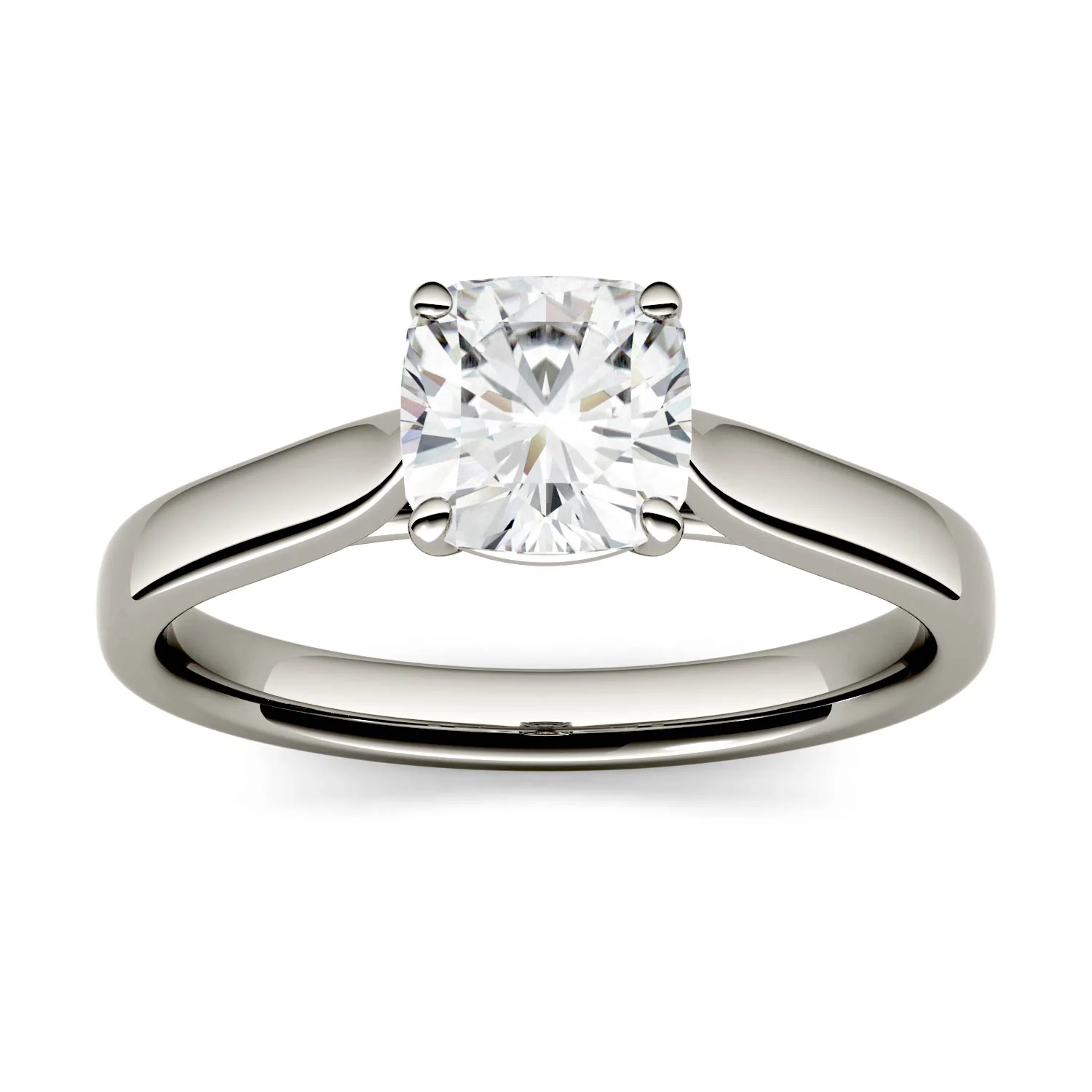 1.10 CTW DEW Cushion Moissanite Solitaire Cathedral Engagement Ring in 14K White Gold