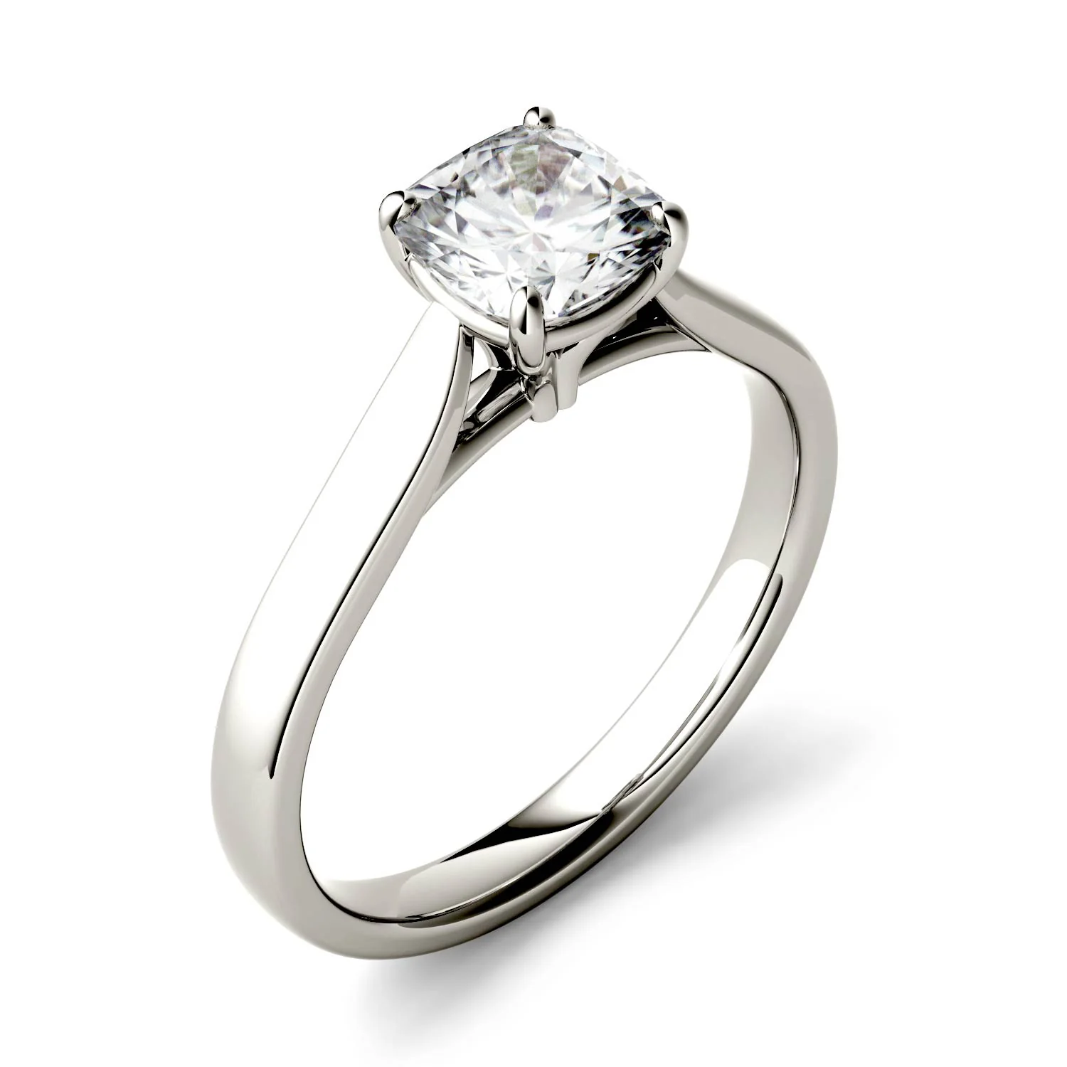 1.10 CTW DEW Cushion Moissanite Solitaire Cathedral Engagement Ring in 14K White Gold - Image 2