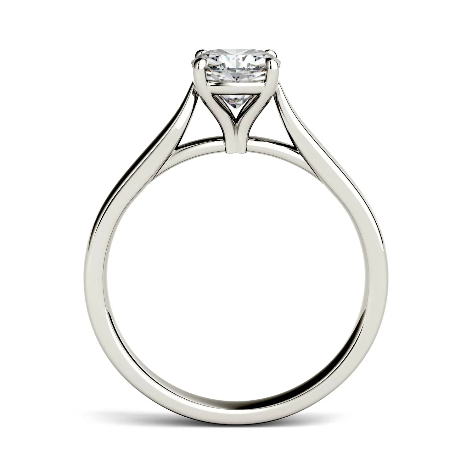 1.10 CTW DEW Cushion Moissanite Solitaire Cathedral Engagement Ring in 14K White Gold - Image 3