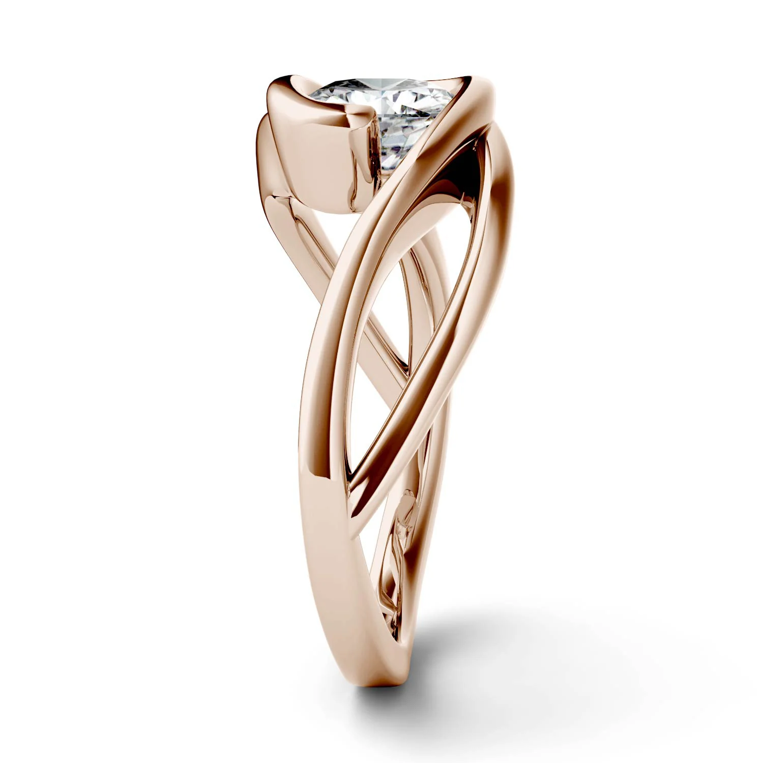 1.10 CTW DEW Cushion Moissanite Swirl Bypass Solitaire Engagement Ring in 14K Rose Gold - Image 5