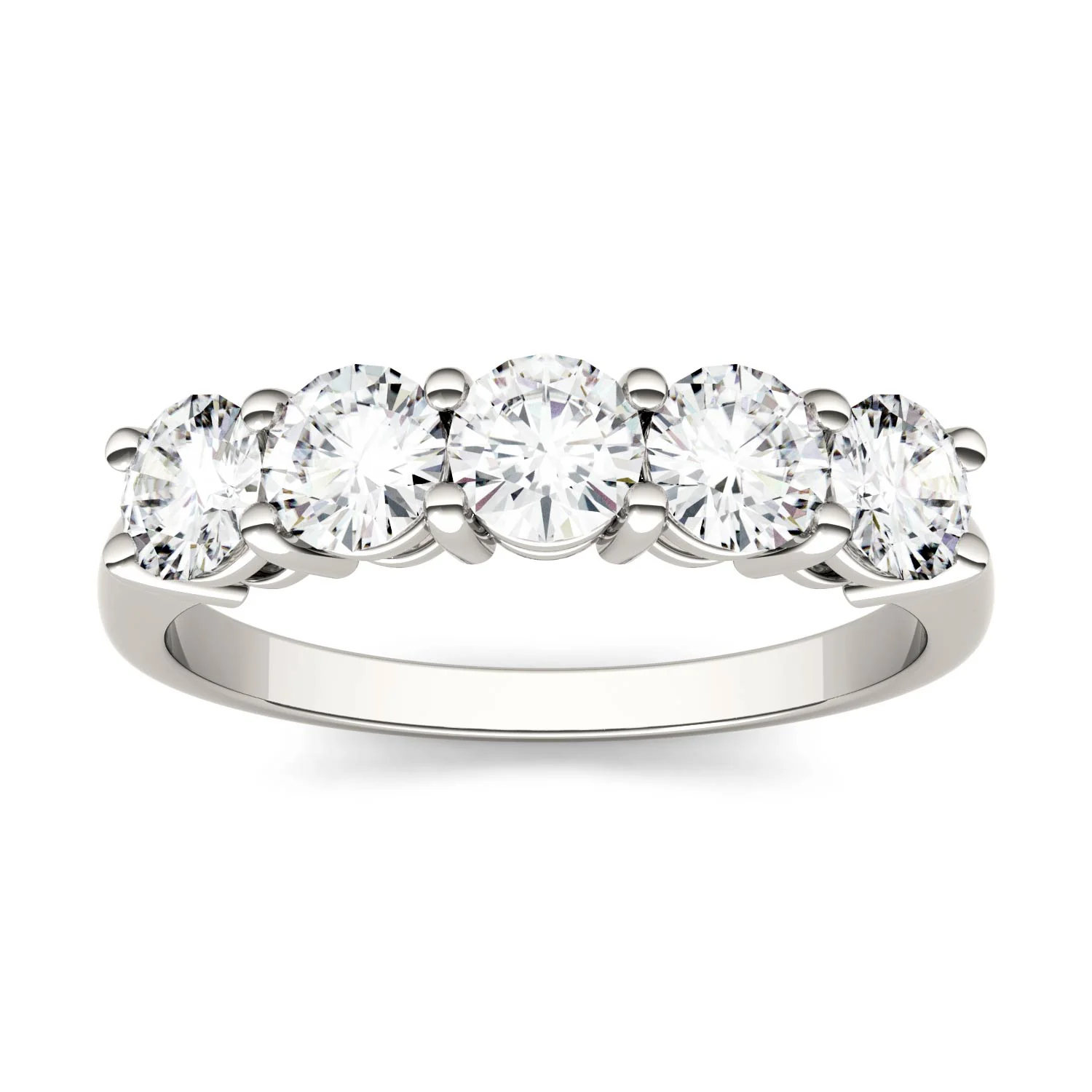 1.15 CTW DEW Round Moissanite Five-Stone Anniversary Band in 14K White Gold