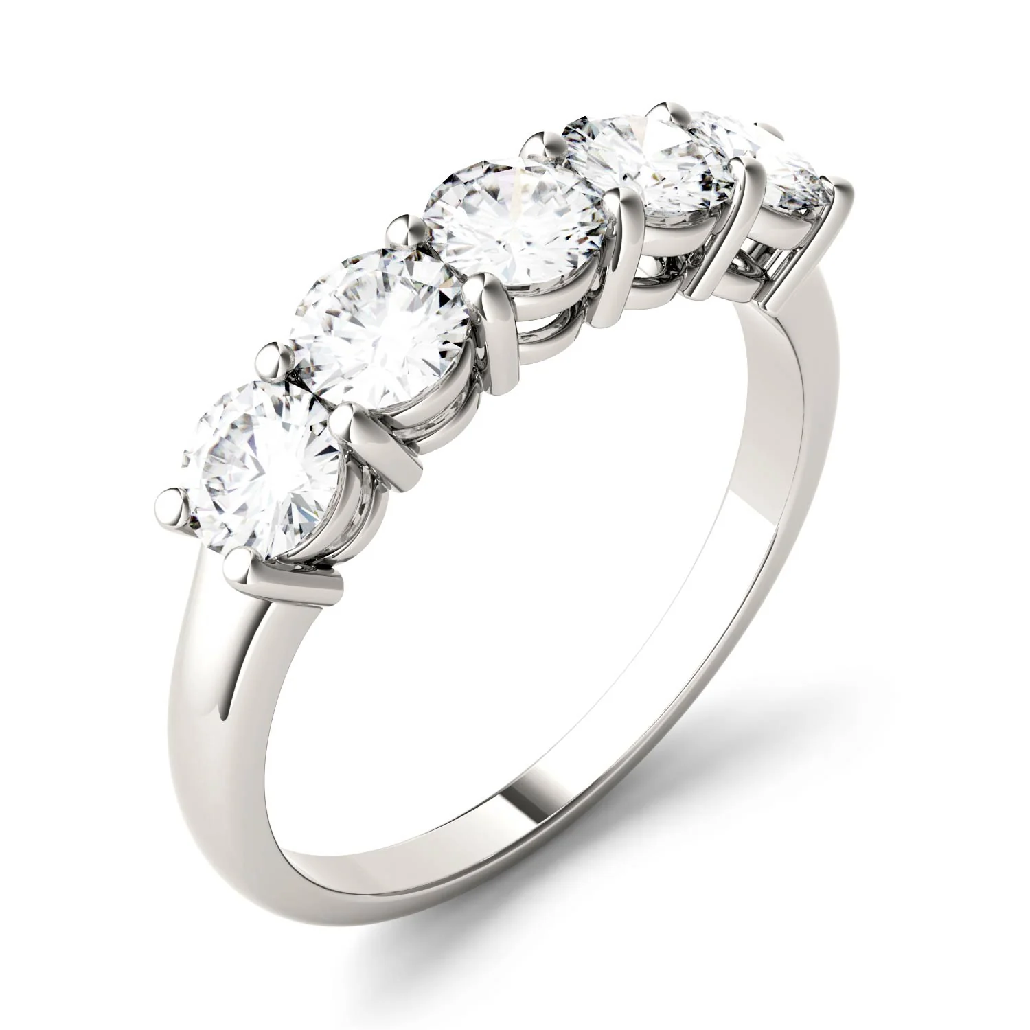 1.15 CTW DEW Round Moissanite Five-Stone Anniversary Band in 14K White Gold - Image 2