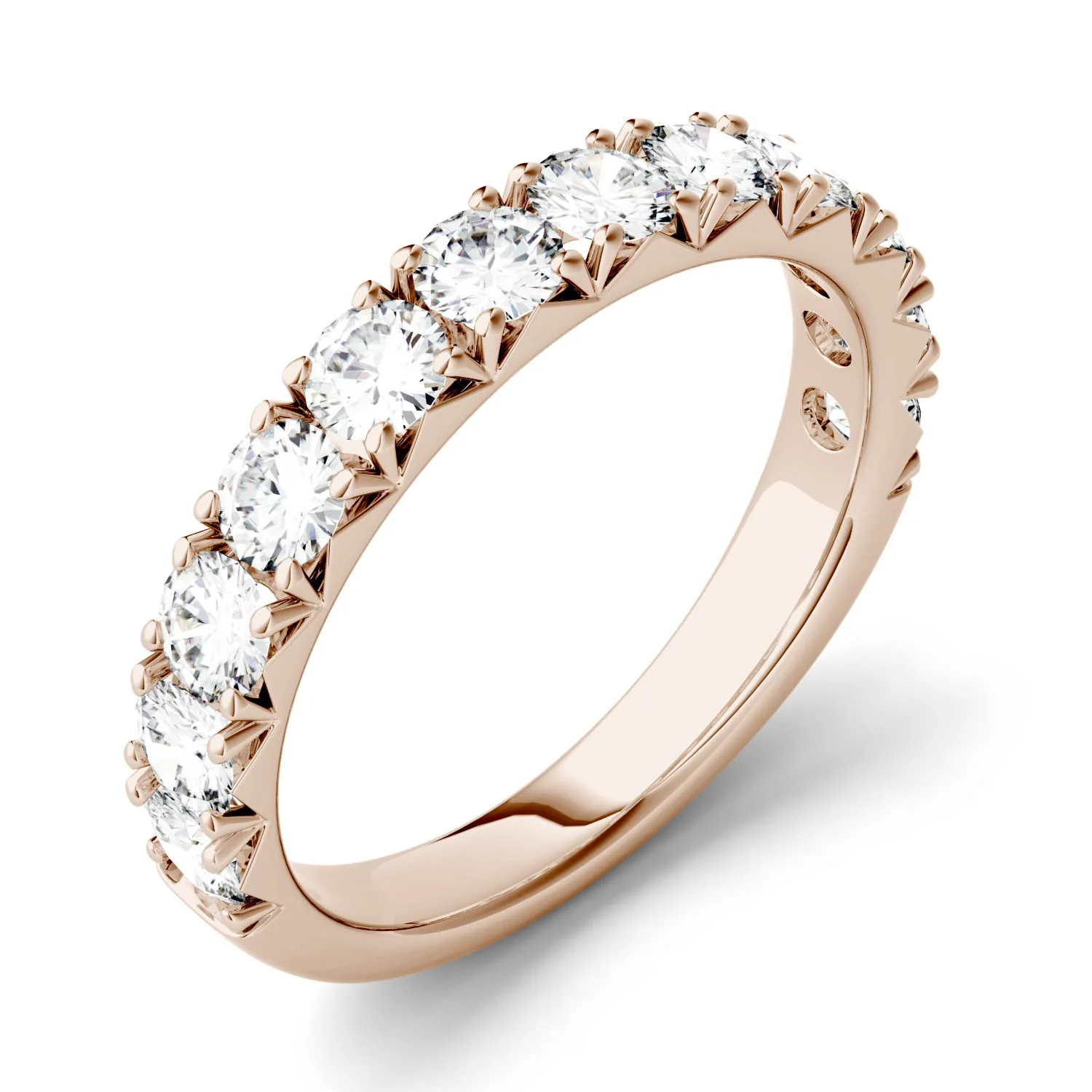 1.20 CTW DEW Round Moissanite Classic Anniversary Band in 14K Rose Gold - Image 2