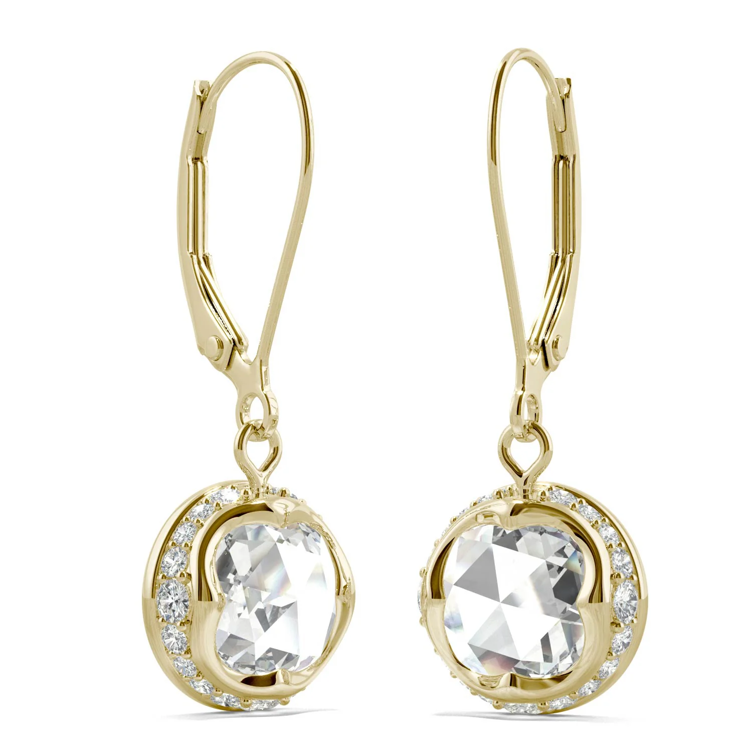 1.25 CTW DEW Round Rose Cut Moissanite Drop Earrings in 14K Yellow Gold - Image 4