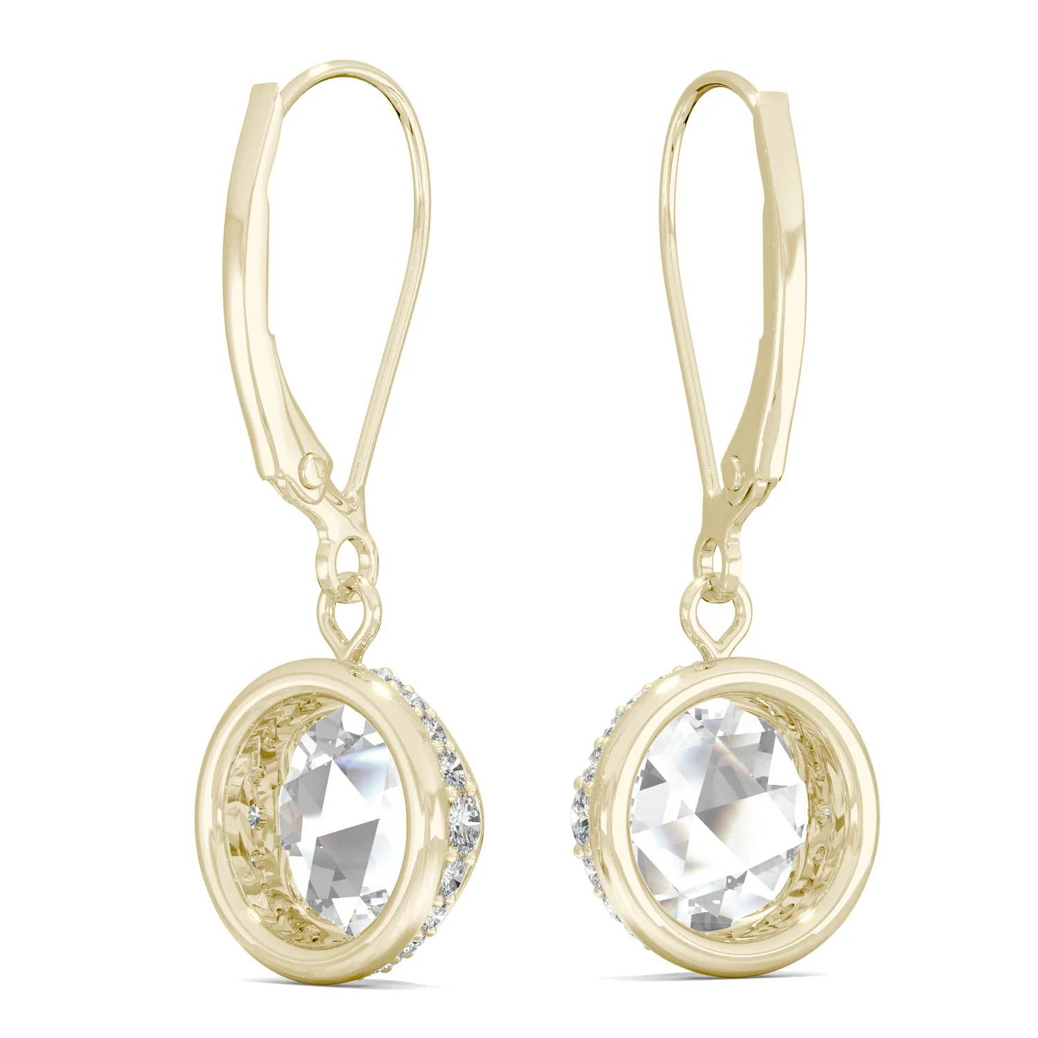 1.25 CTW DEW Round Rose Cut Moissanite Drop Earrings in 14K Yellow Gold - Image 5