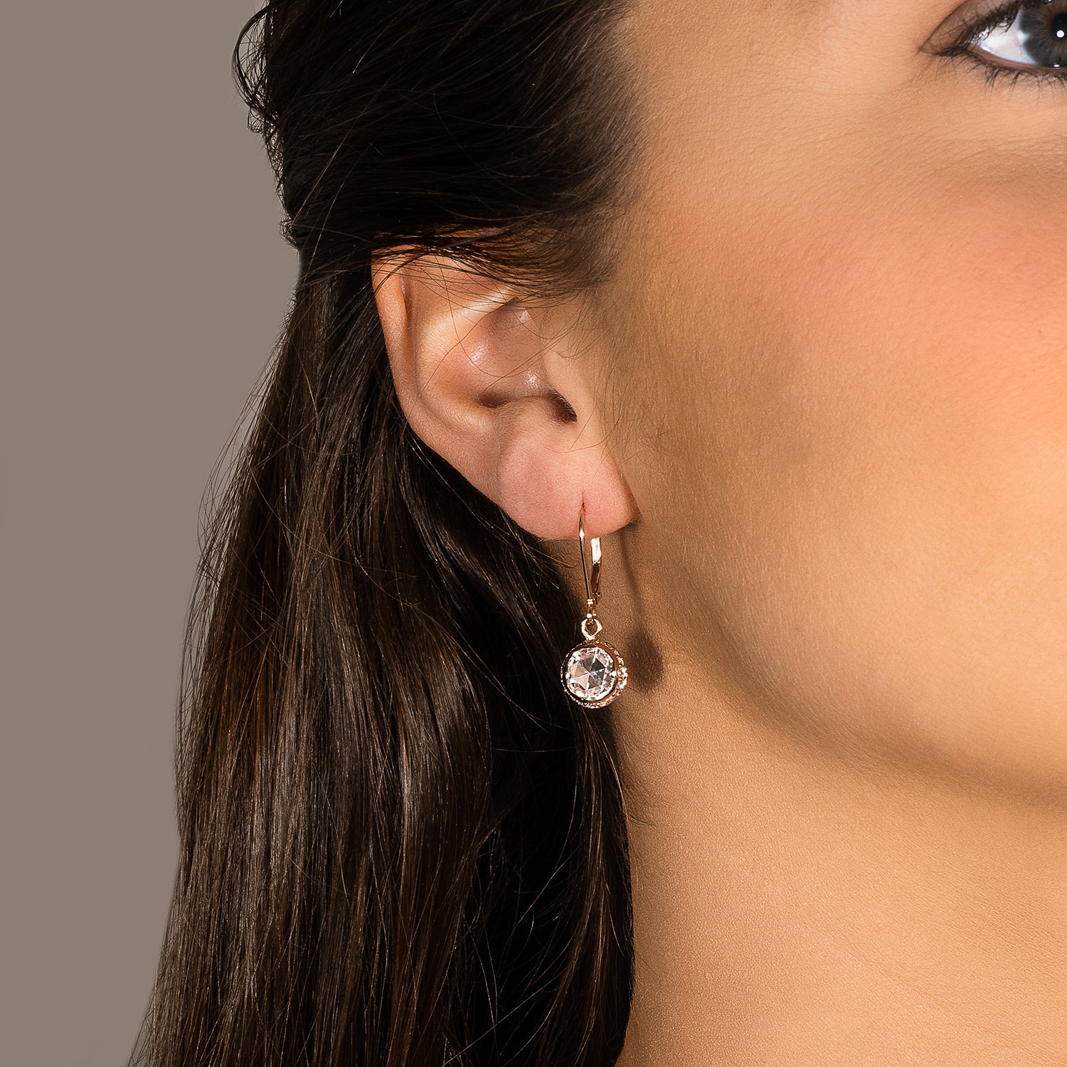 1.25 CTW DEW Round Rose Cut Moissanite Drop Earrings in 14K Yellow Gold - Image 6