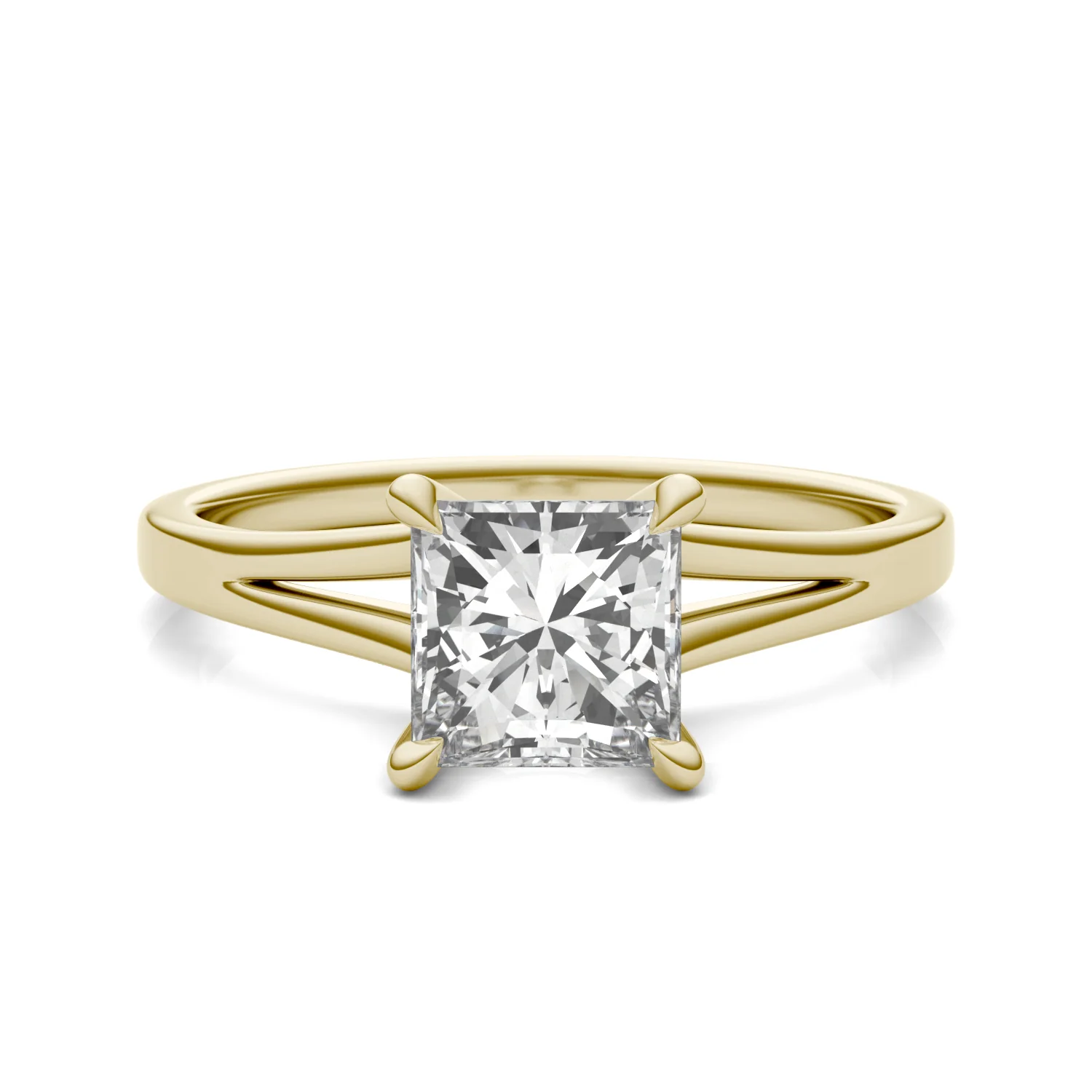1.26 CTW DEW Princess Moissanite Split Shank Solitaire Engagement Ring in 14K Yellow Gold - Image 4