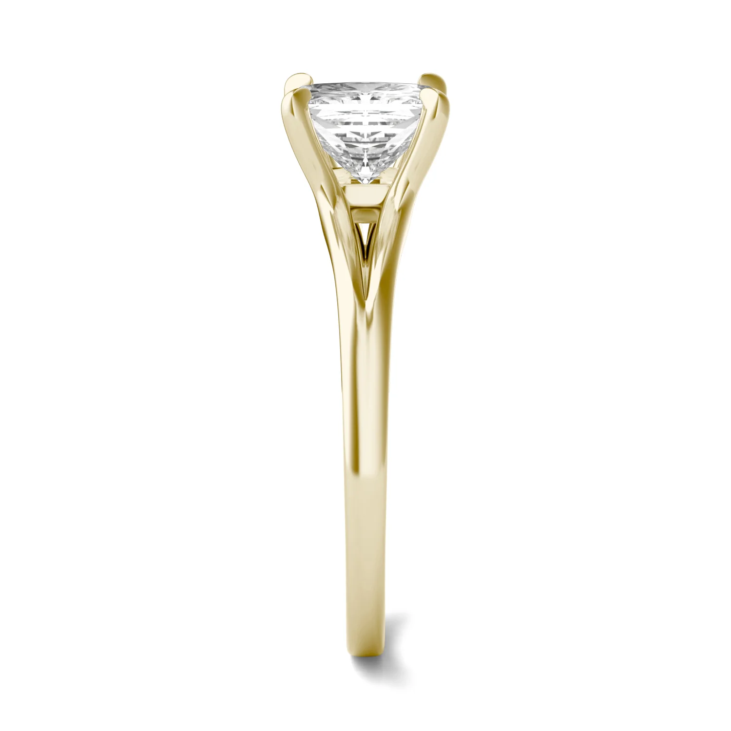 1.26 CTW DEW Princess Moissanite Split Shank Solitaire Engagement Ring in 14K Yellow Gold - Image 5