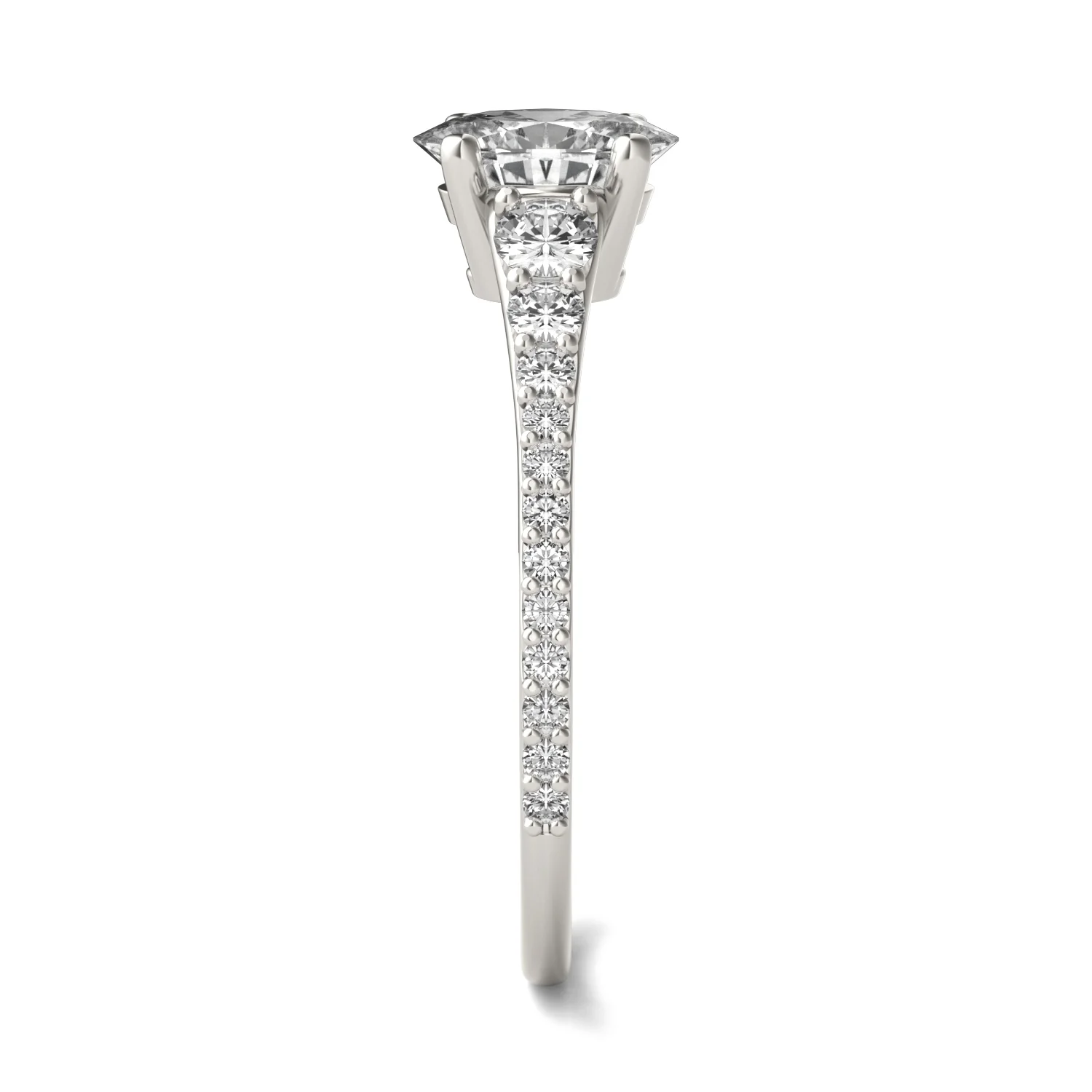 1.29 CTW DEW Oval Moissanite Graduated Side-Stone Engagement Ring in 14K White Gold - Image 5