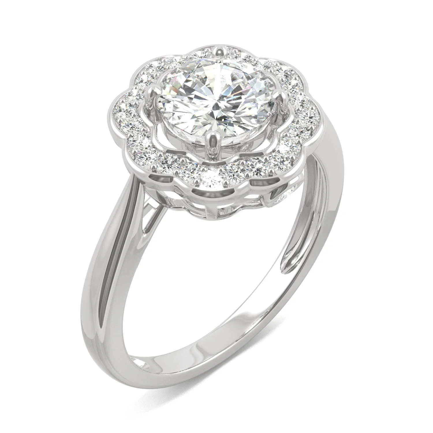 1.29 CTW DEW Round Moissanite Floral Halo Engagement Ring in 14K White Gold - Image 2