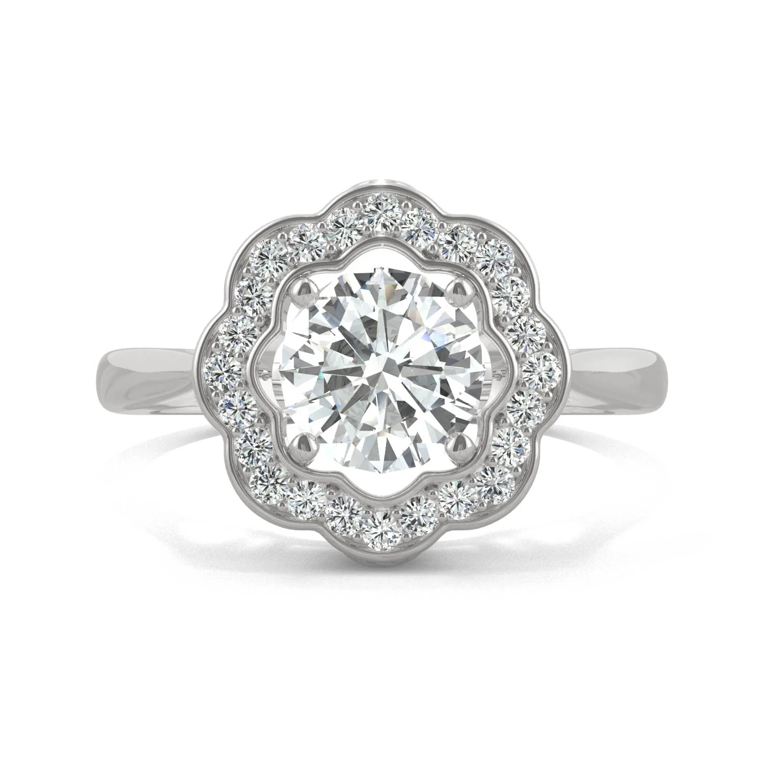 1.29 CTW DEW Round Moissanite Floral Halo Engagement Ring in 14K White Gold - Image 4
