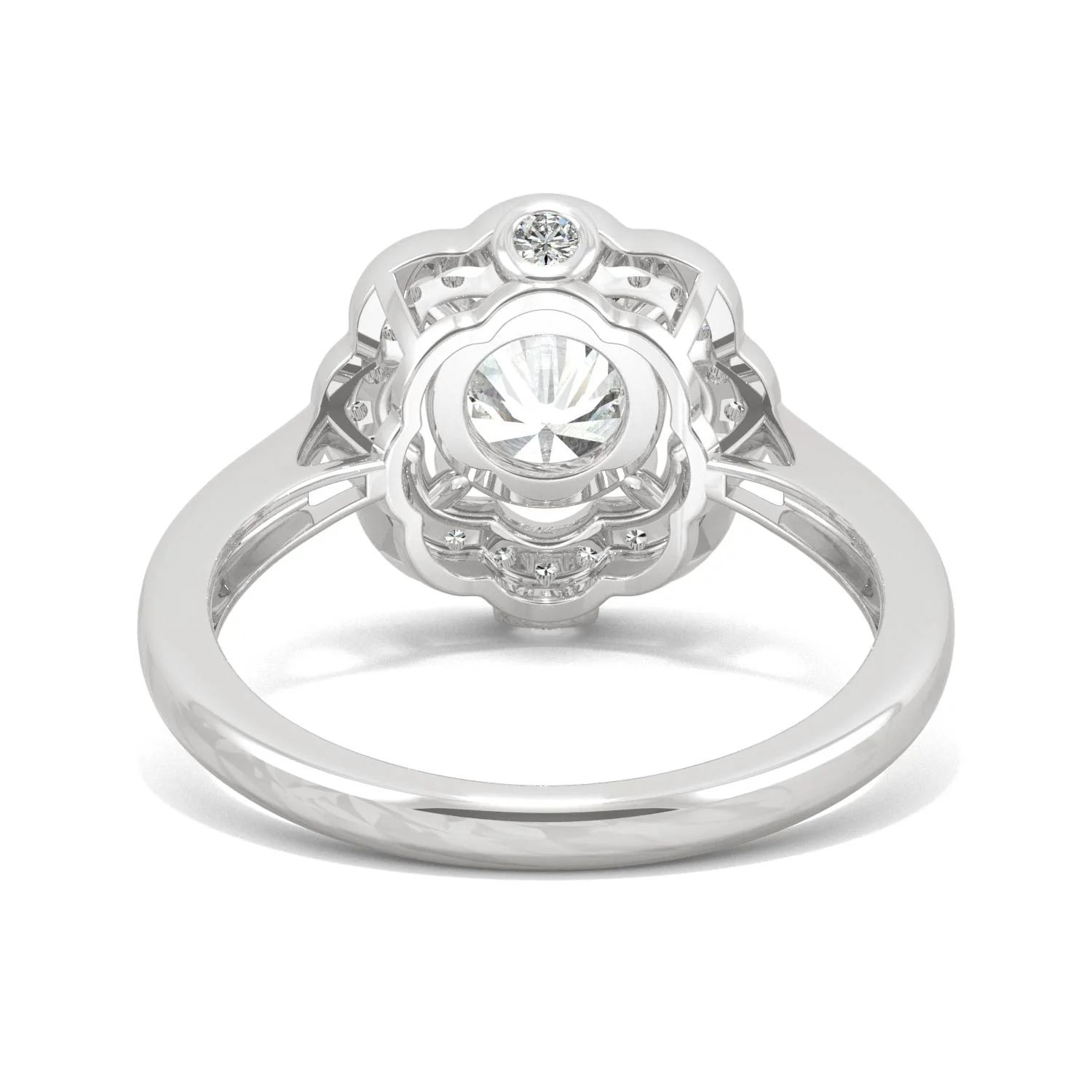 1.29 CTW DEW Round Moissanite Floral Halo Engagement Ring in 14K White Gold - Image 6