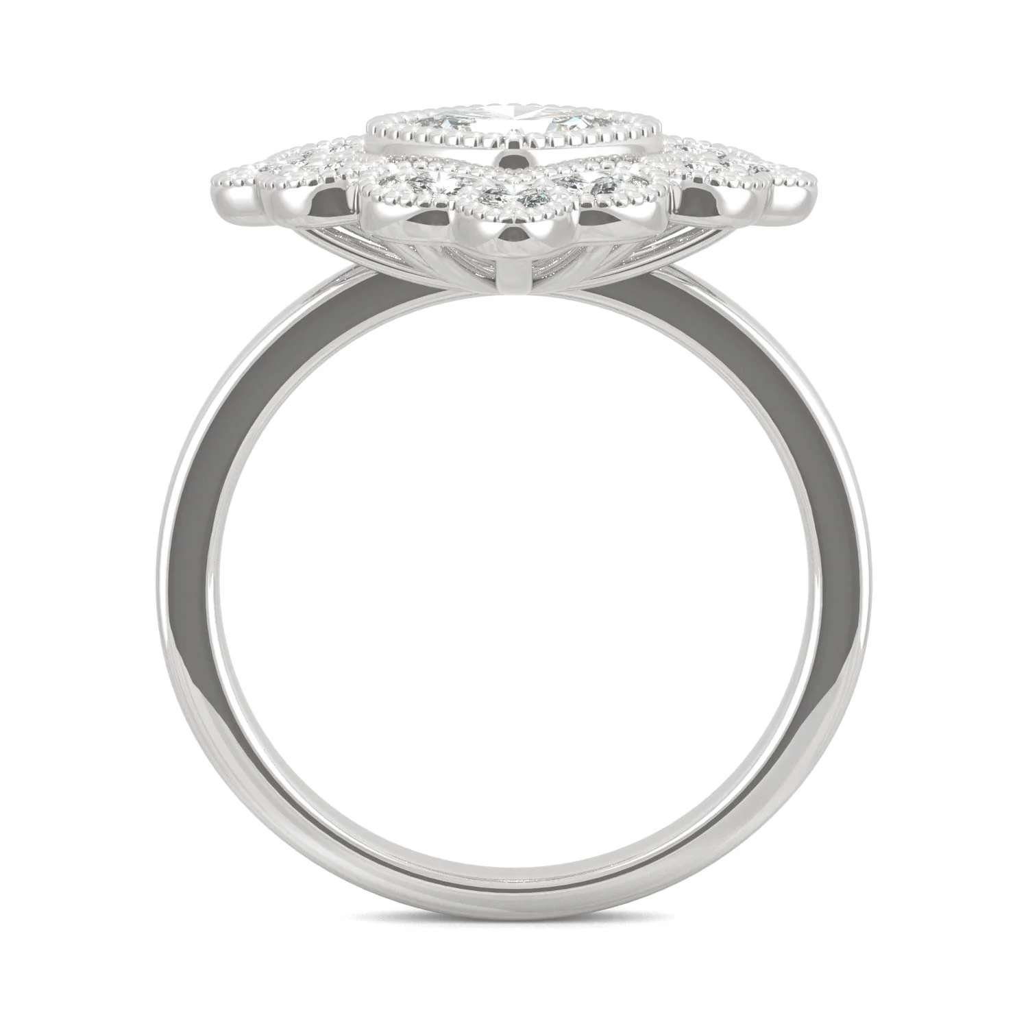 1.40 CTW DEW Cushion Moissanite Floral Milgrain Halo Ring in 14K White Gold - Image 3