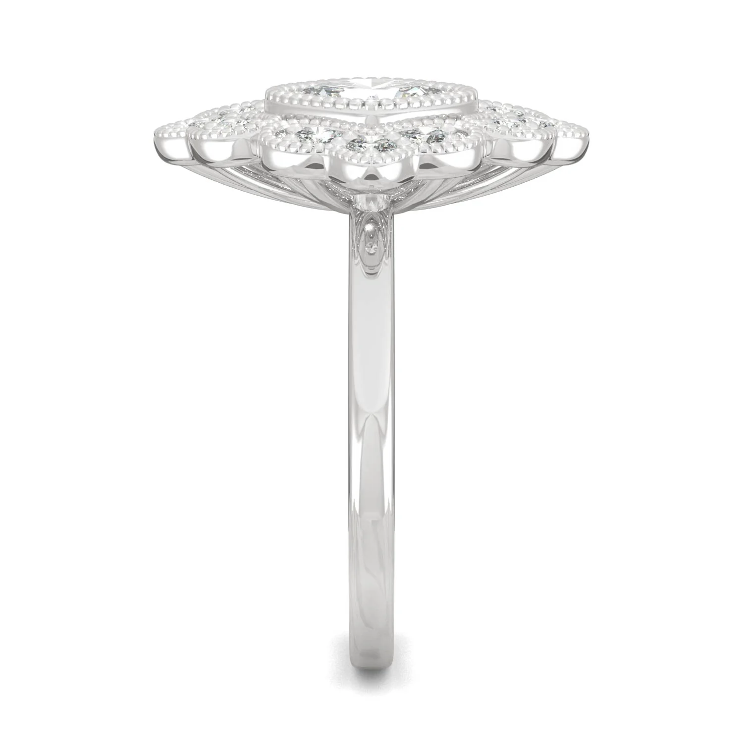 1.40 CTW DEW Cushion Moissanite Floral Milgrain Halo Ring in 14K White Gold - Image 5