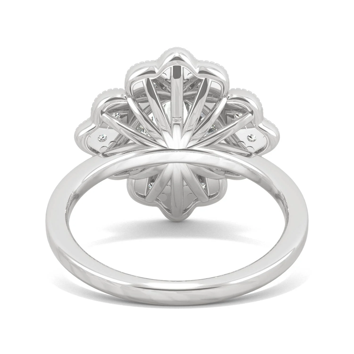 1.40 CTW DEW Cushion Moissanite Floral Milgrain Halo Ring in 14K White Gold - Image 6