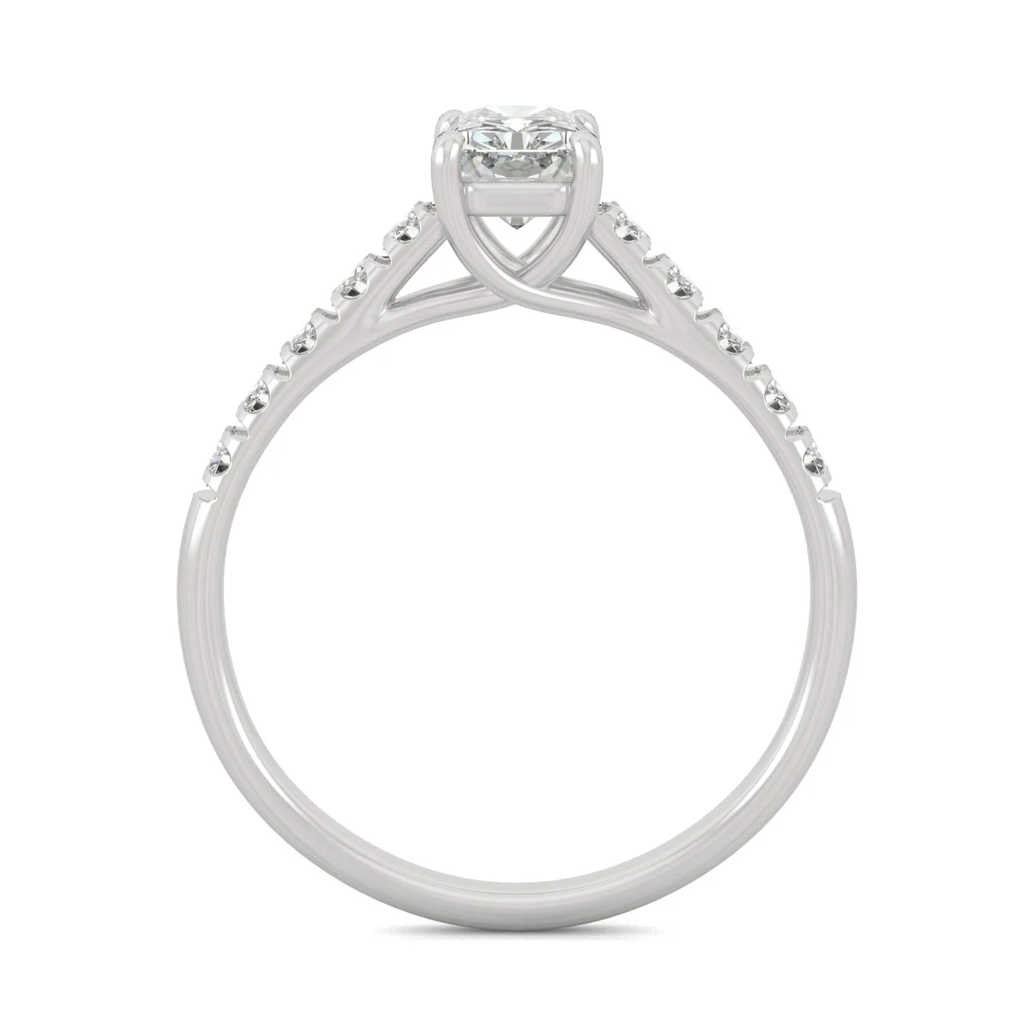 1.43 CTW DEW Radiant Moissanite Solitaire with Side Accents Engagement Ring in 14K White Gold - Image 3