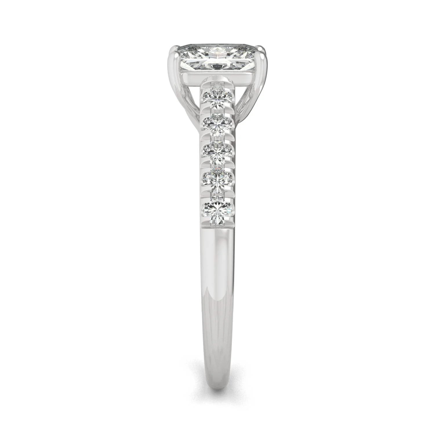 1.43 CTW DEW Radiant Moissanite Solitaire with Side Accents Engagement Ring in 14K White Gold - Image 5
