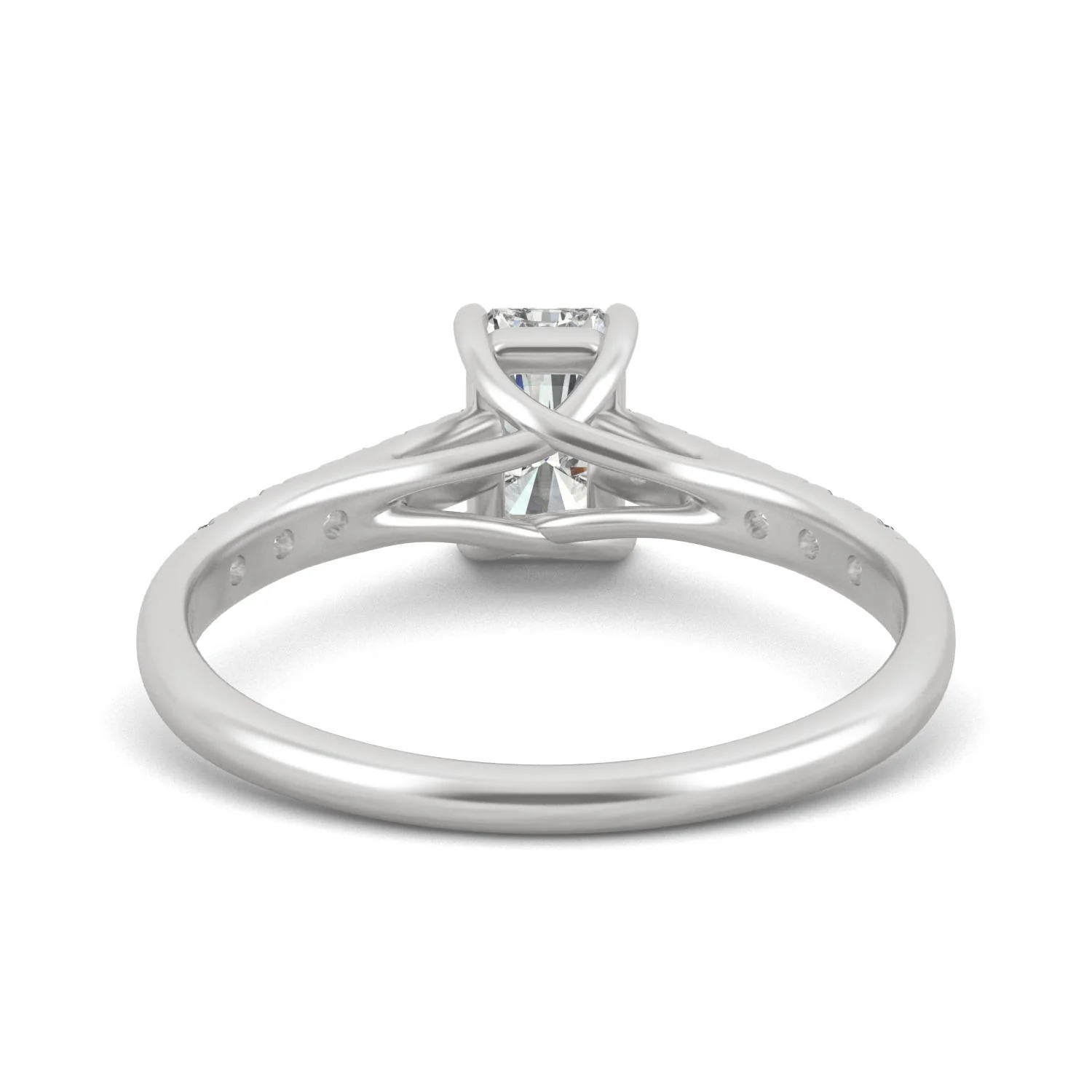 1.43 CTW DEW Radiant Moissanite Solitaire with Side Accents Engagement Ring in 14K White Gold - Image 6