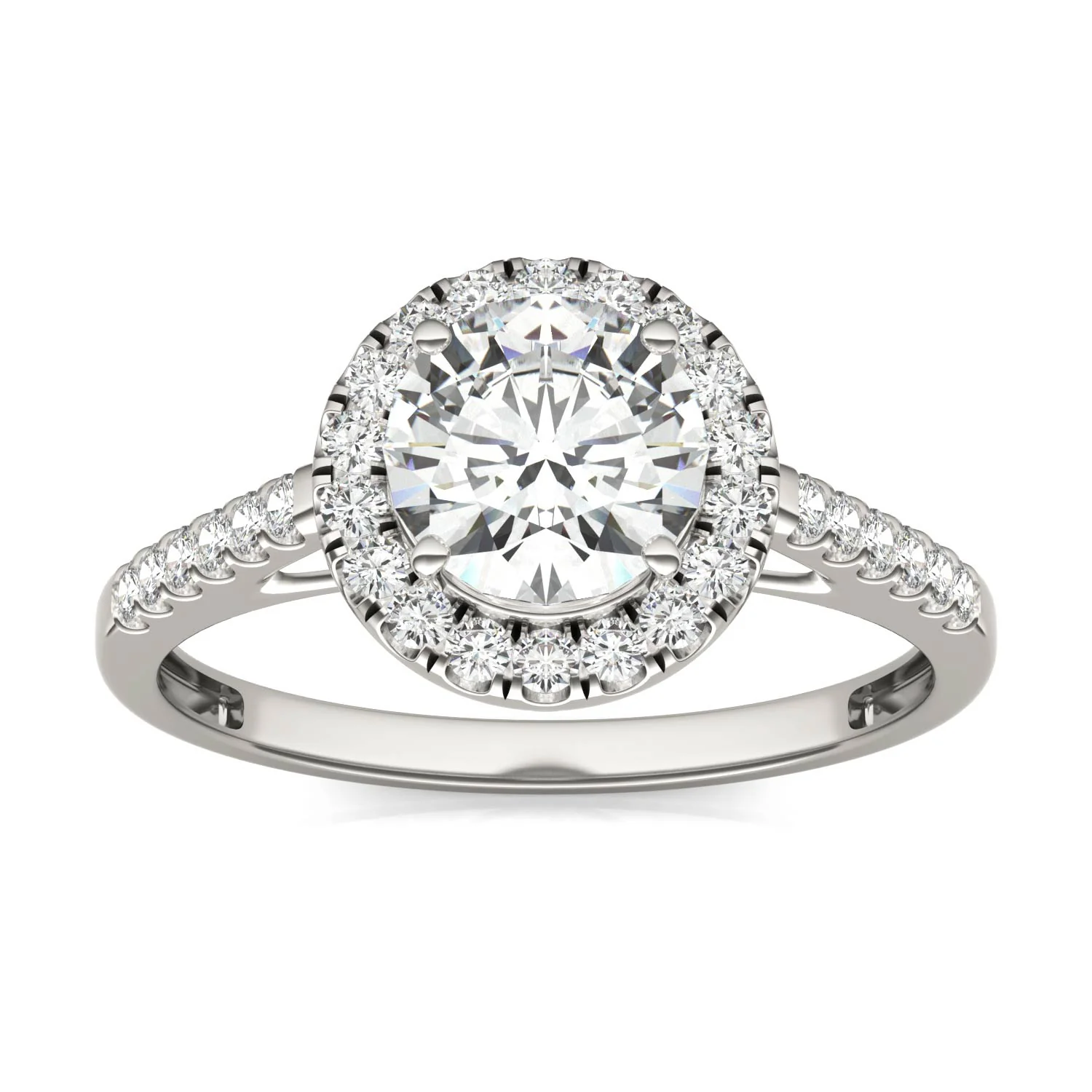 1.45 CTW DEW Round Moissanite Halo Engagement Ring in 14K White Gold