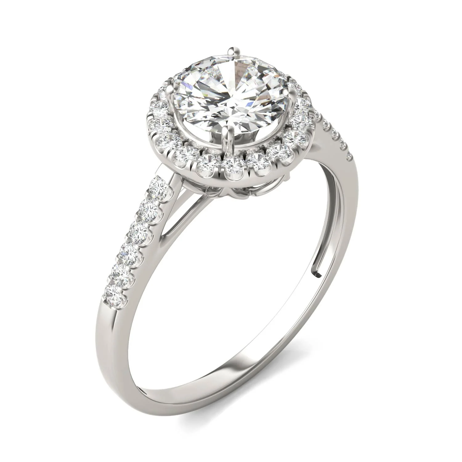1.45 CTW DEW Round Moissanite Halo Engagement Ring in 14K White Gold - Image 2