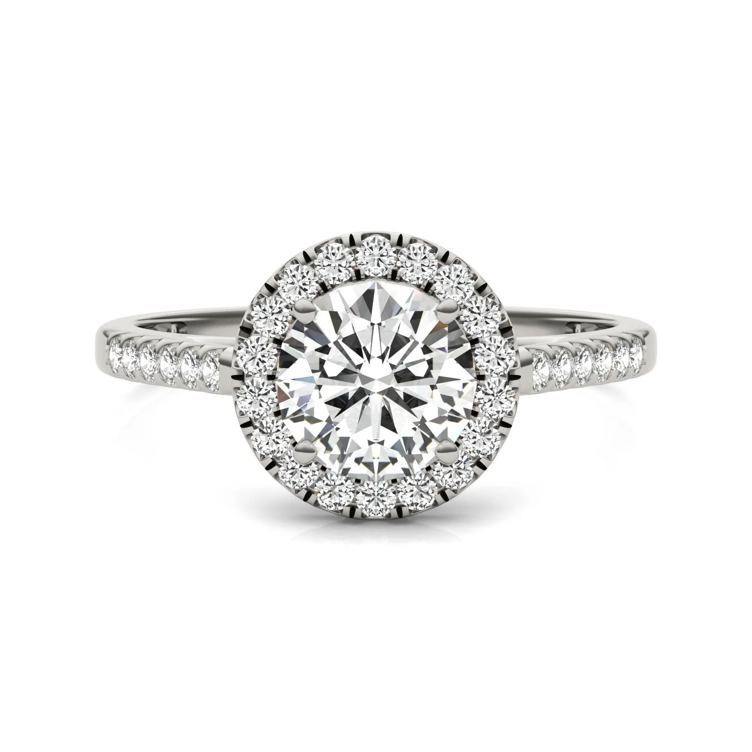 1.45 CTW DEW Round Moissanite Halo Engagement Ring in 14K White Gold - Image 4