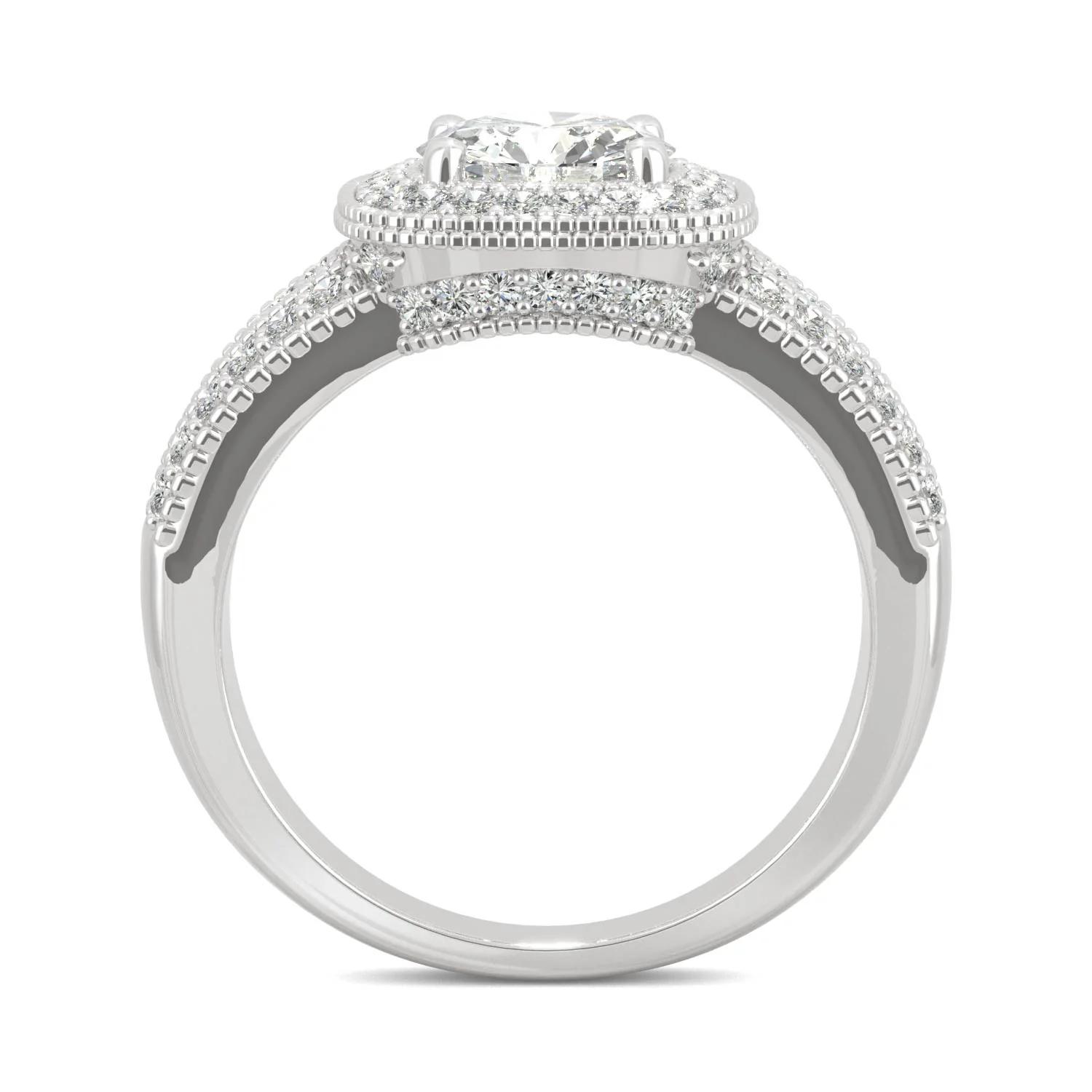 1.47 CTW DEW Round Moissanite Milgrain Accented Halo Engagement Ring in 14K White Gold - Image 3