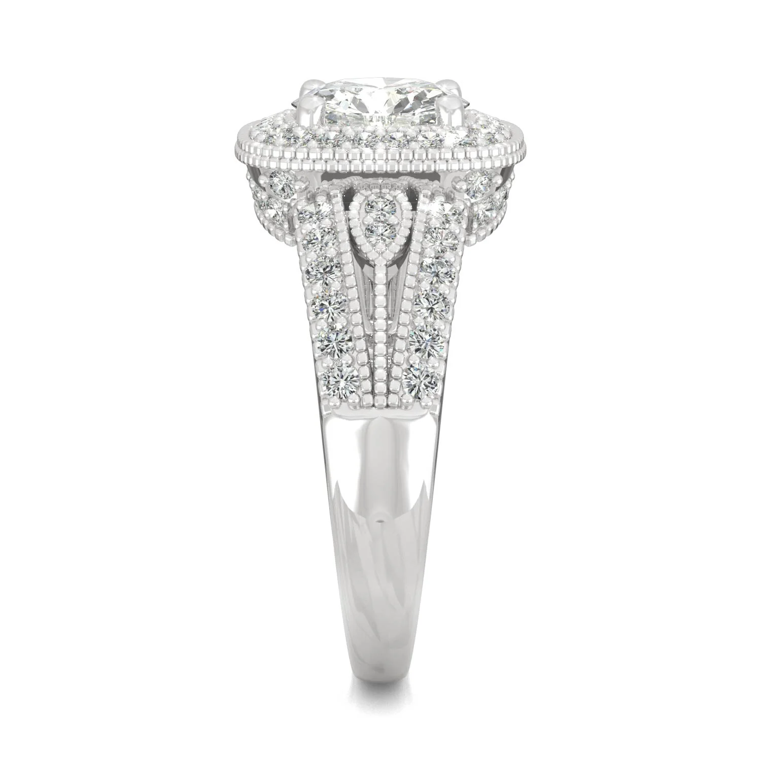 1.47 CTW DEW Round Moissanite Milgrain Accented Halo Engagement Ring in 14K White Gold - Image 5