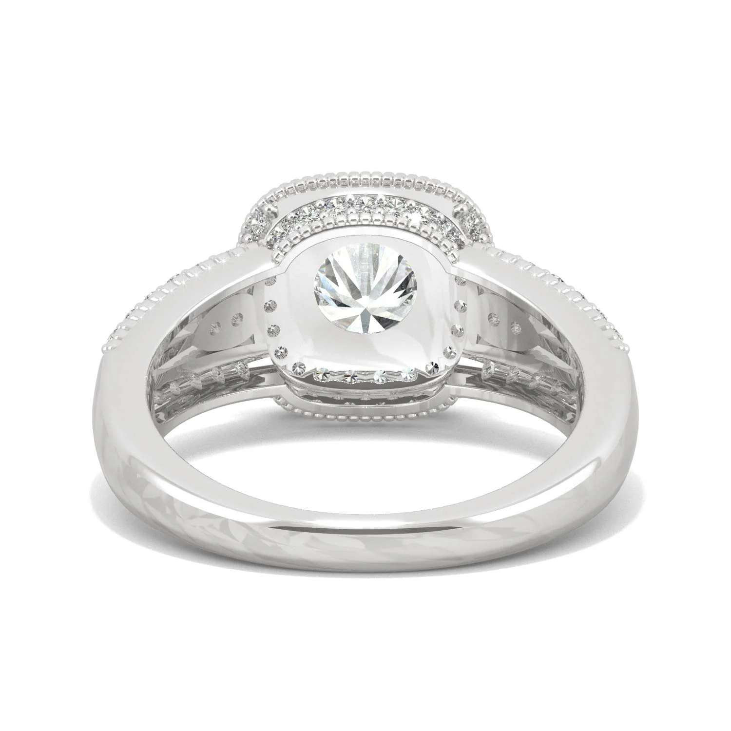 1.47 CTW DEW Round Moissanite Milgrain Accented Halo Engagement Ring in 14K White Gold - Image 6
