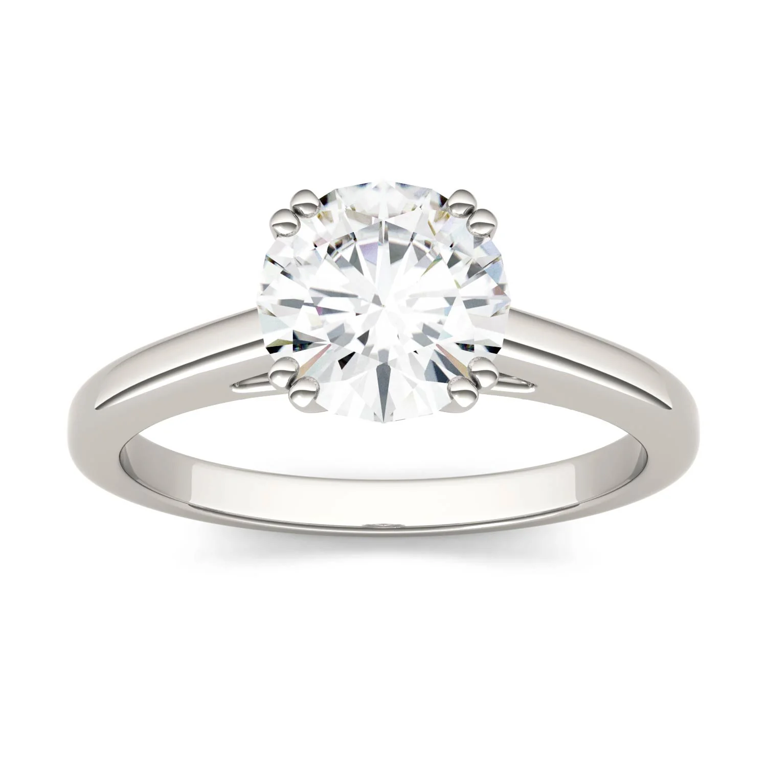 1.50 CTW DEW Round Moissanite Double Prong Solitaire Engagement Ring in 14K White Gold
