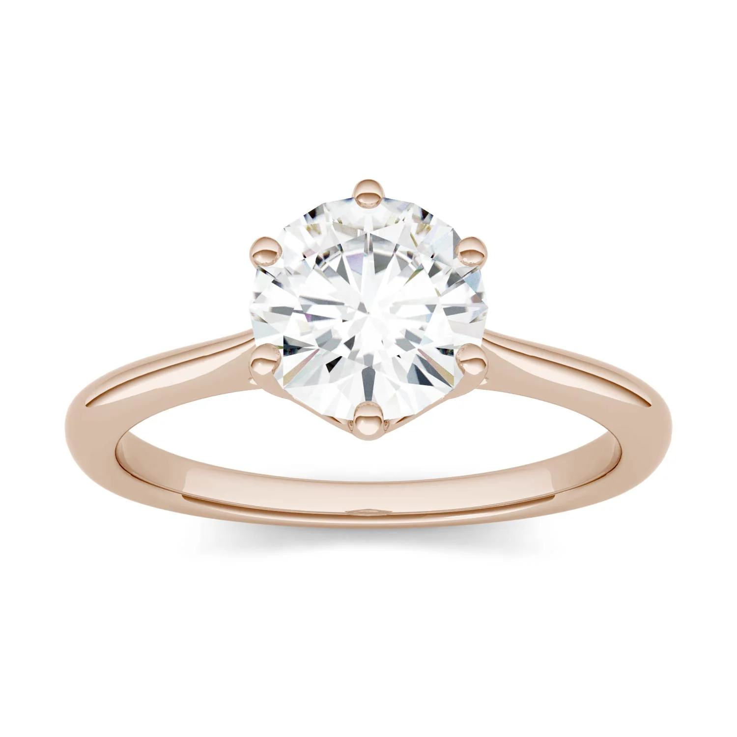 1.50 CTW DEW Round Moissanite Six Prong Solitaire Trellis Engagement Ring in 14K Rose Gold