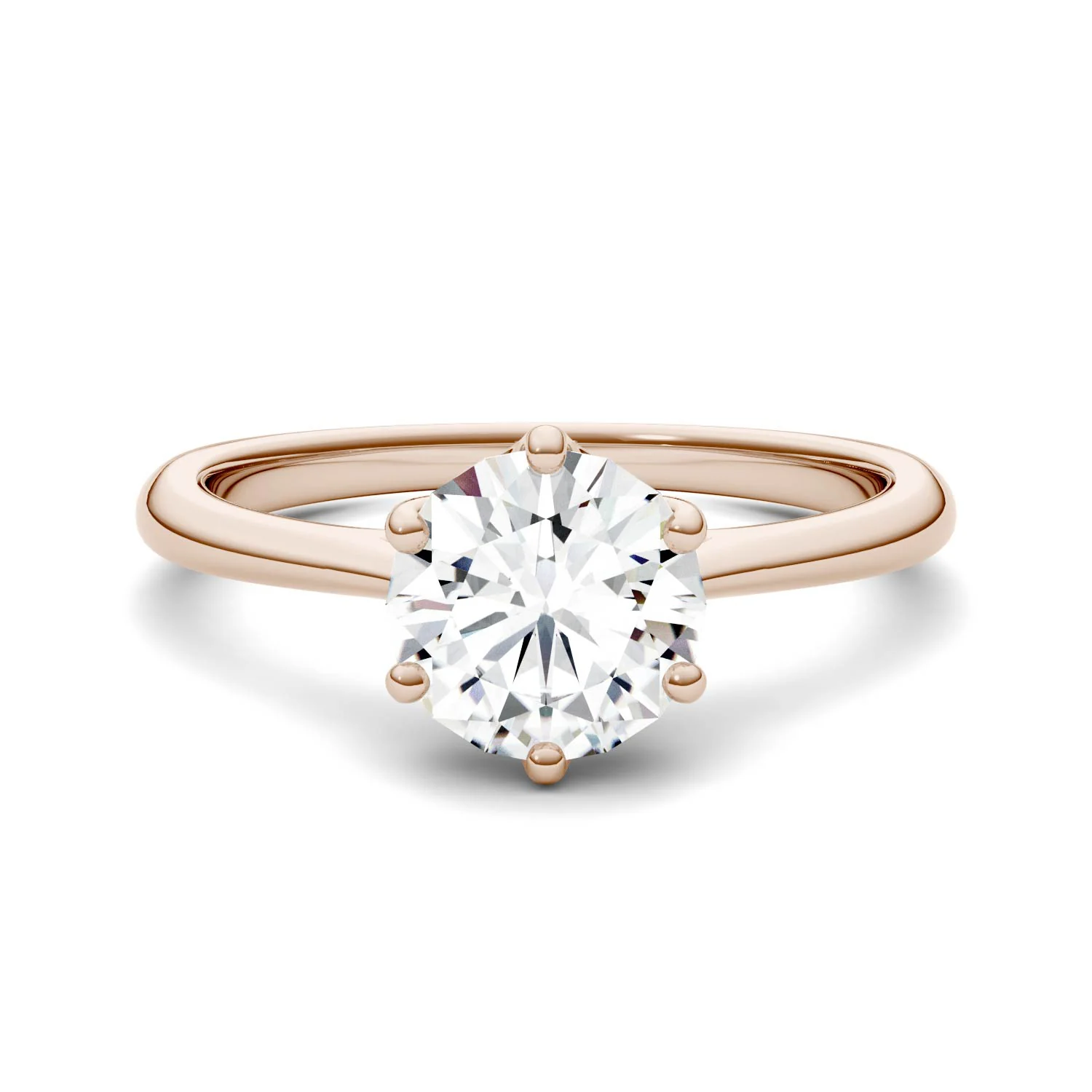 1.50 CTW DEW Round Moissanite Six Prong Solitaire Trellis Engagement Ring in 14K Rose Gold - Image 4