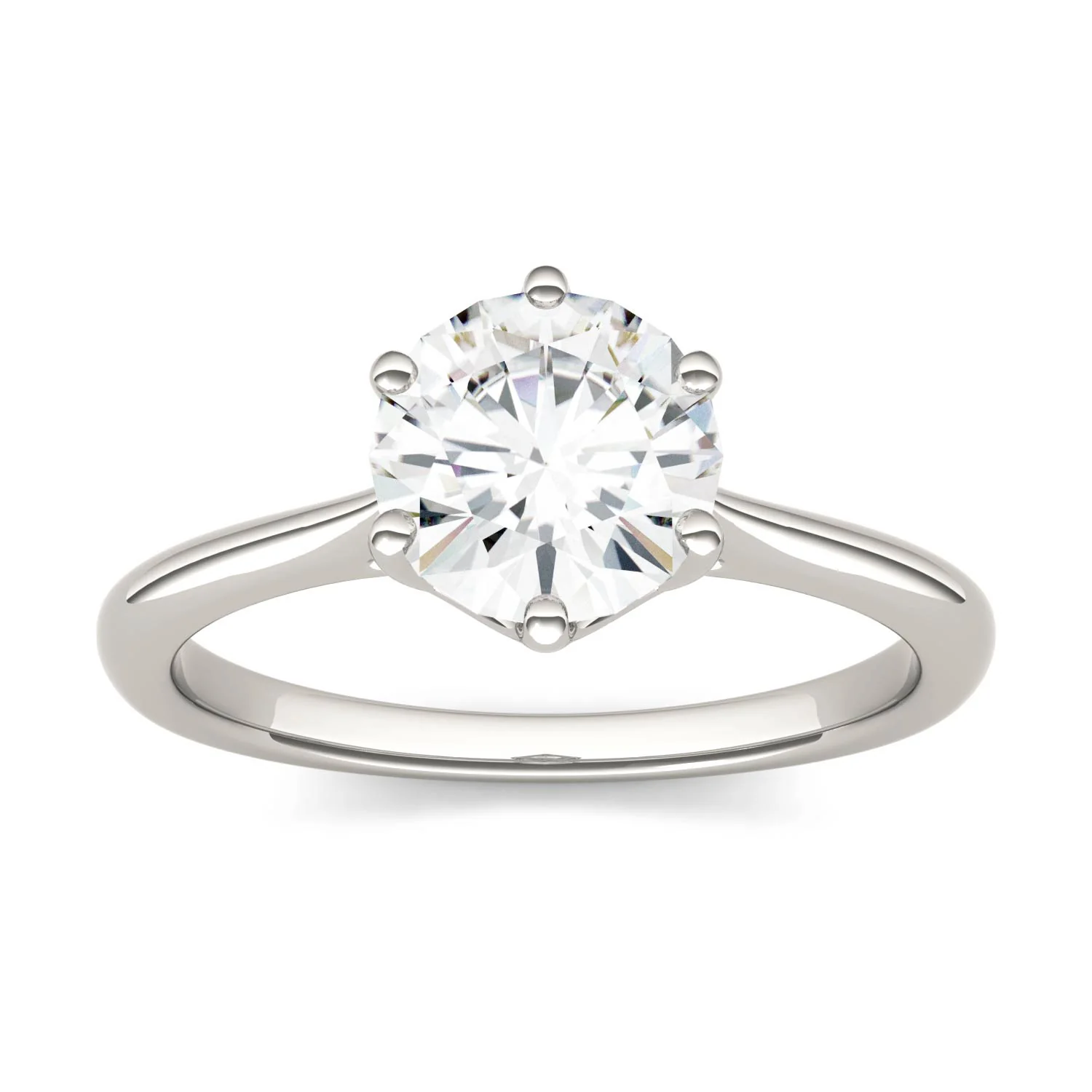 1.50 CTW DEW Round Moissanite Six Prong Solitaire Trellis Engagement Ring in 14K White Gold