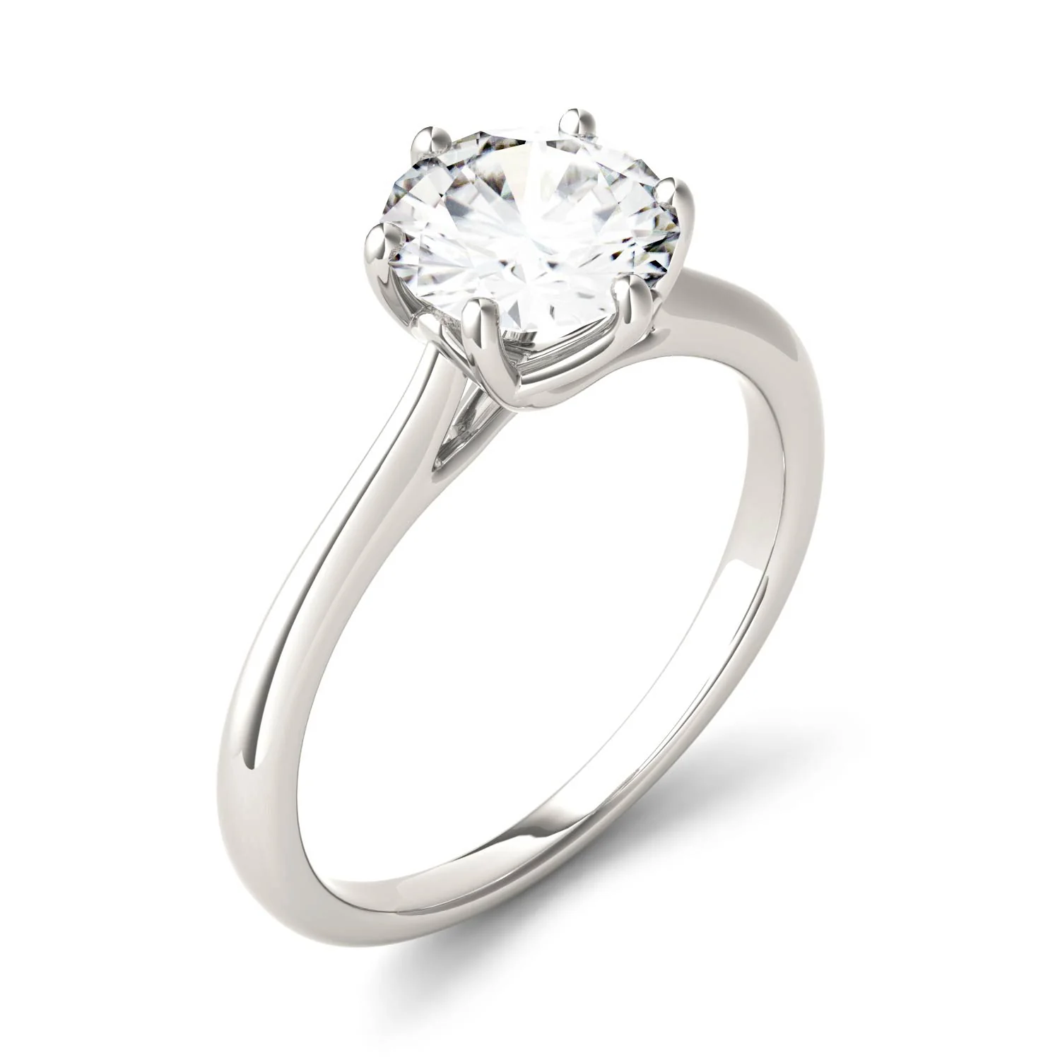 1.50 CTW DEW Round Moissanite Six Prong Solitaire Trellis Engagement Ring in 14K White Gold - Image 2