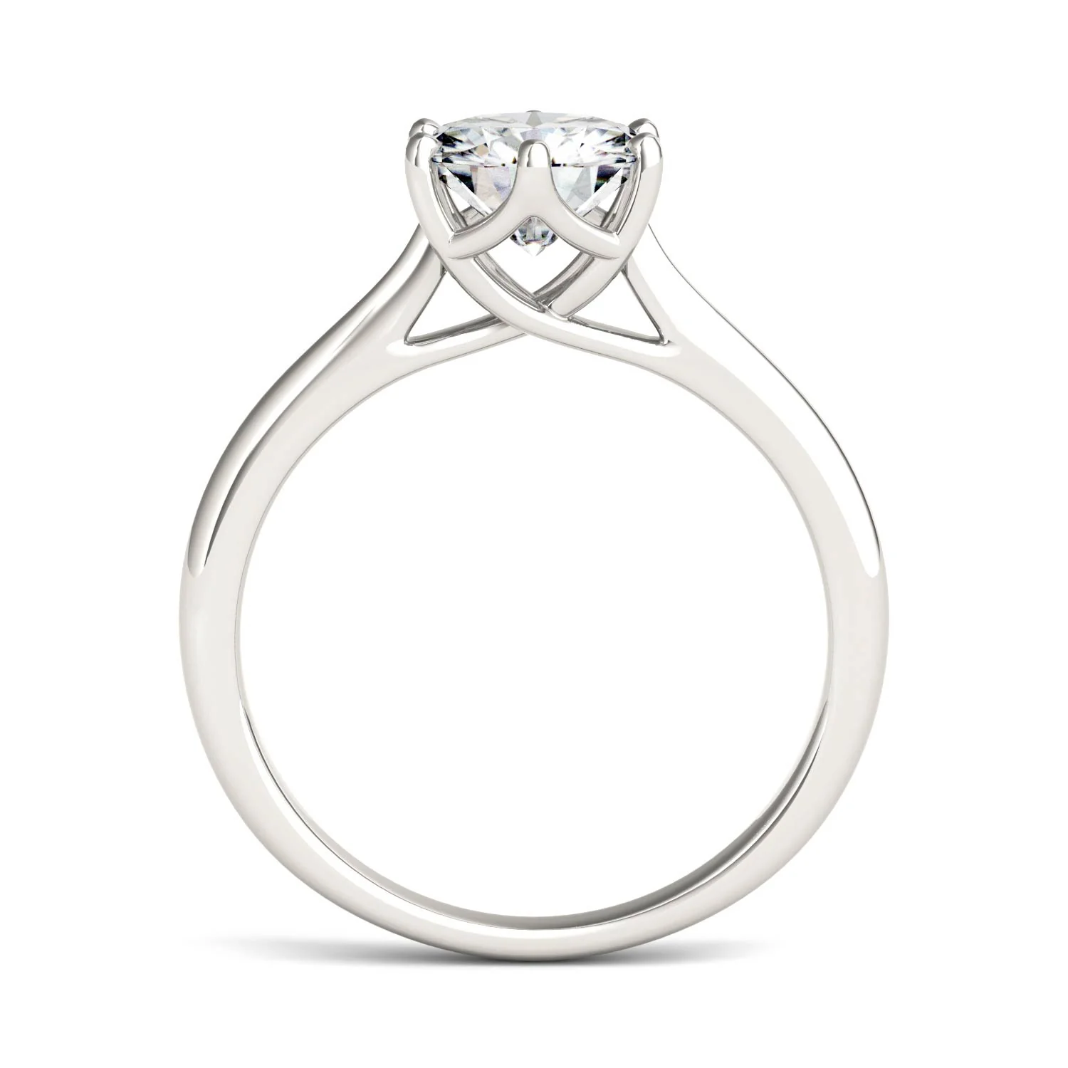 1.50 CTW DEW Round Moissanite Six Prong Solitaire Trellis Engagement Ring in 14K White Gold - Image 3