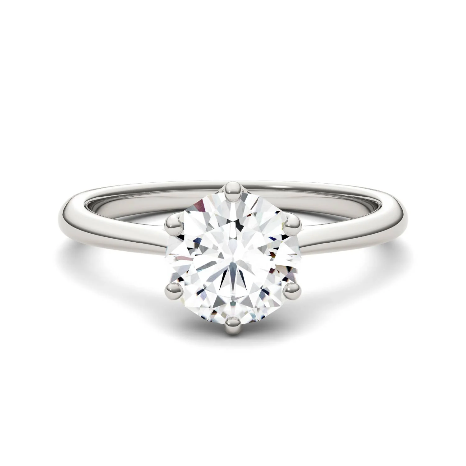 1.50 CTW DEW Round Moissanite Six Prong Solitaire Trellis Engagement Ring in 14K White Gold - Image 4