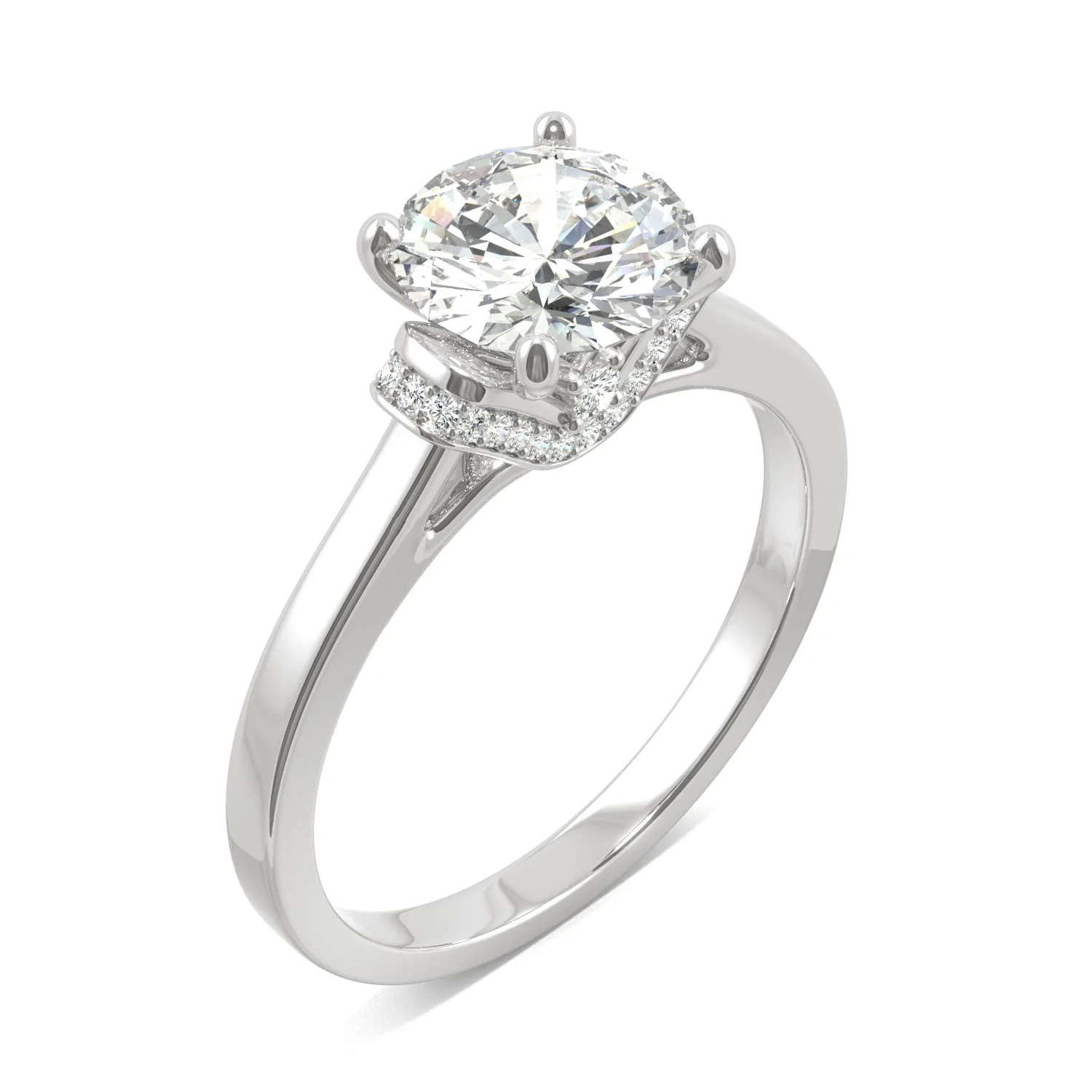 1.59 CTW DEW Round Moissanite Cathedral Accented Engagement Ring in 14K White Gold - Image 2