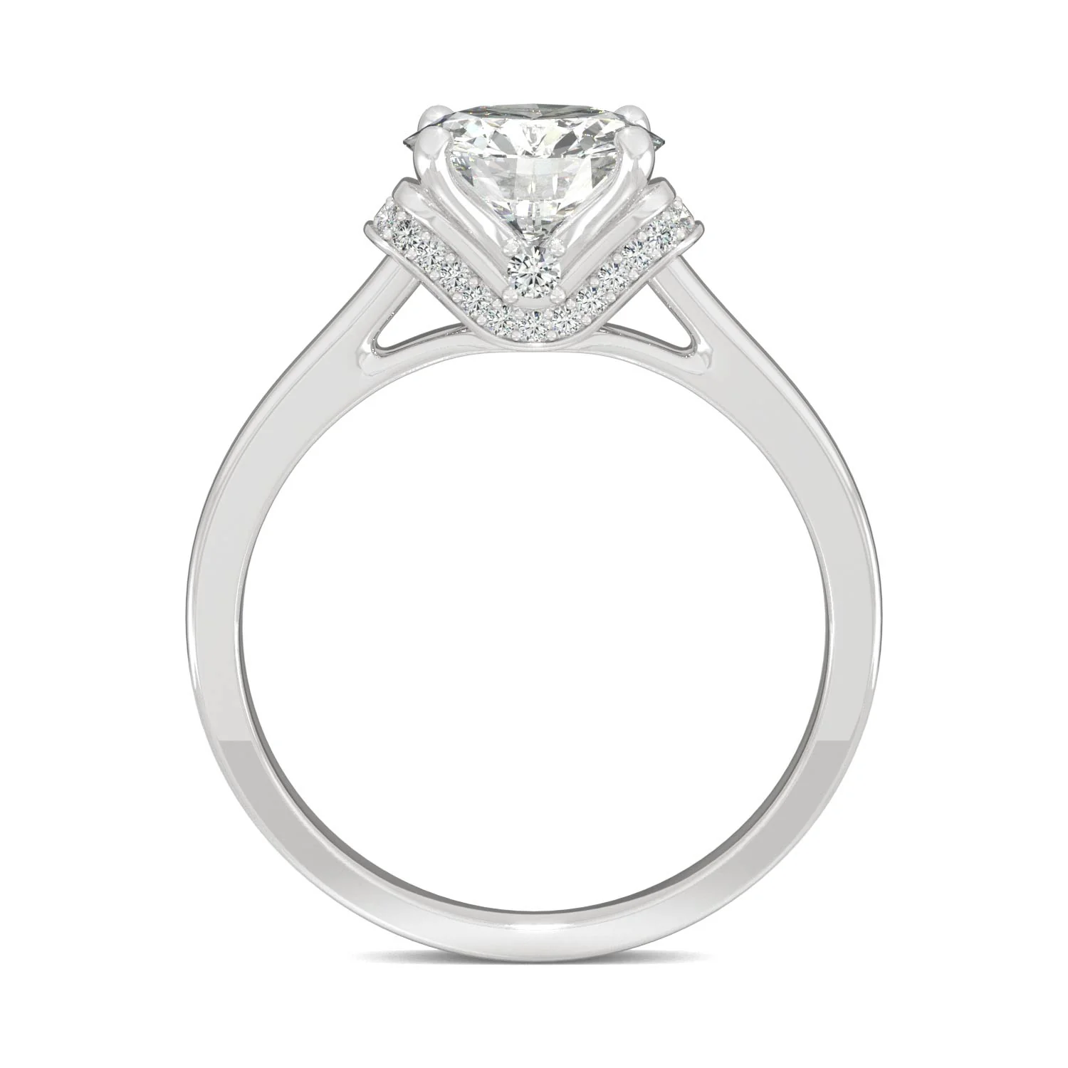 1.59 CTW DEW Round Moissanite Cathedral Accented Engagement Ring in 14K White Gold - Image 3