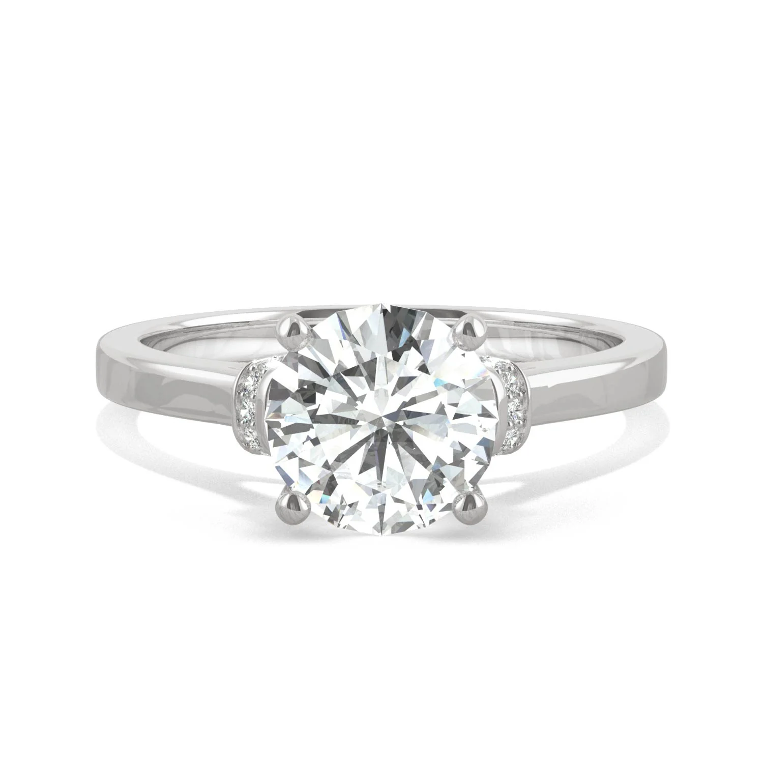 1.59 CTW DEW Round Moissanite Cathedral Accented Engagement Ring in 14K White Gold - Image 4