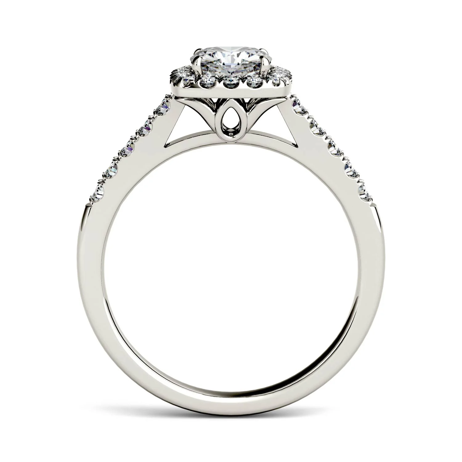 1.66 CTW DEW Cushion Moissanite Halo with Side Accents Engagement Ring in 14K White Gold - Image 3