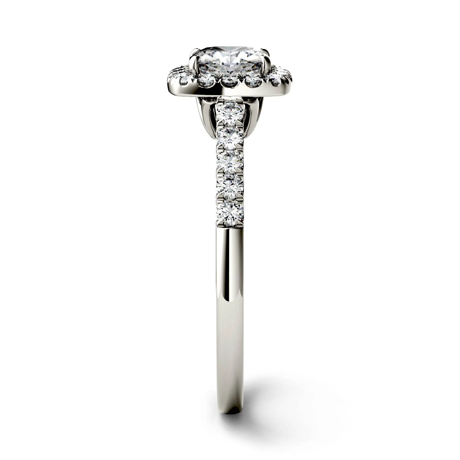 1.66 CTW DEW Cushion Moissanite Halo with Side Accents Engagement Ring in 14K White Gold - Image 5