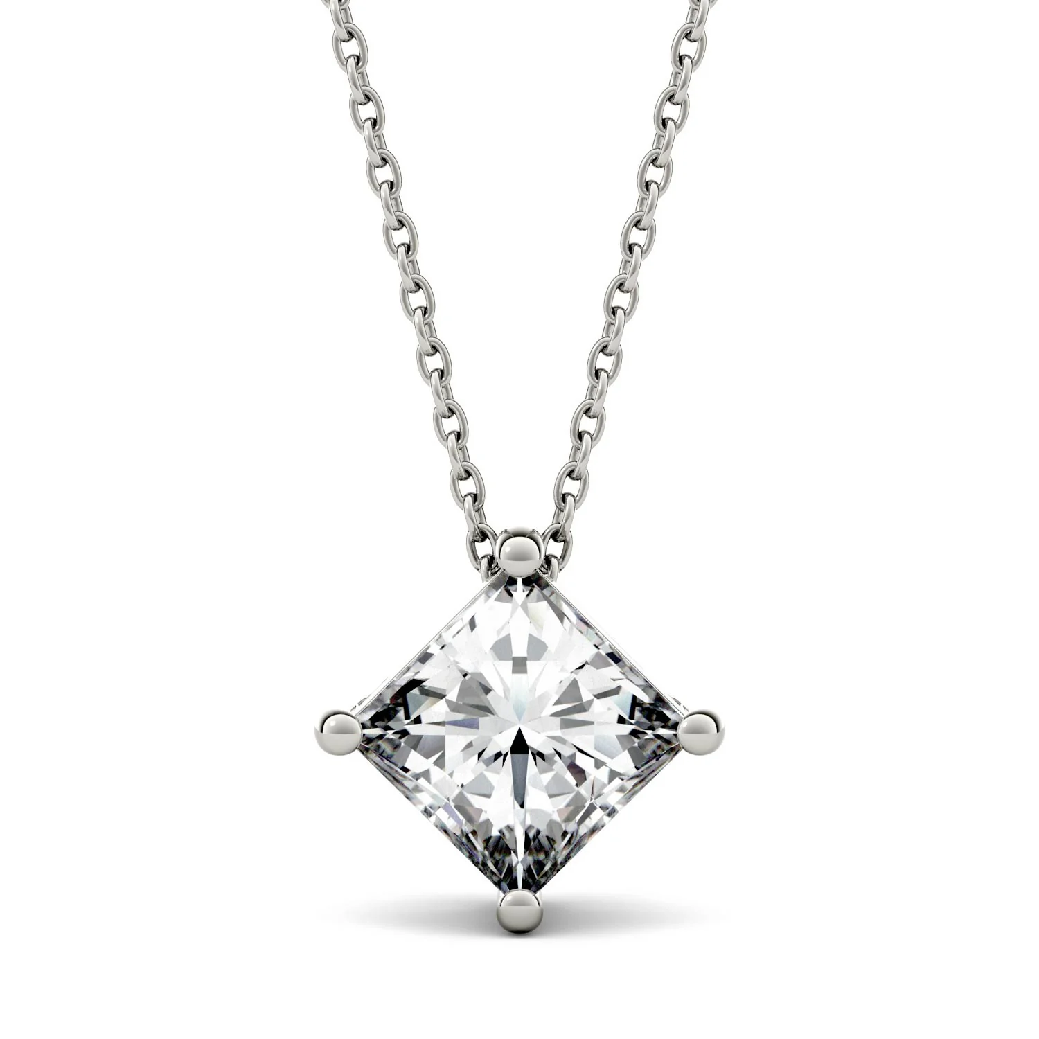 1.70 CTW DEW Princess Moissanite Solitaire Pendant in 14K White Gold