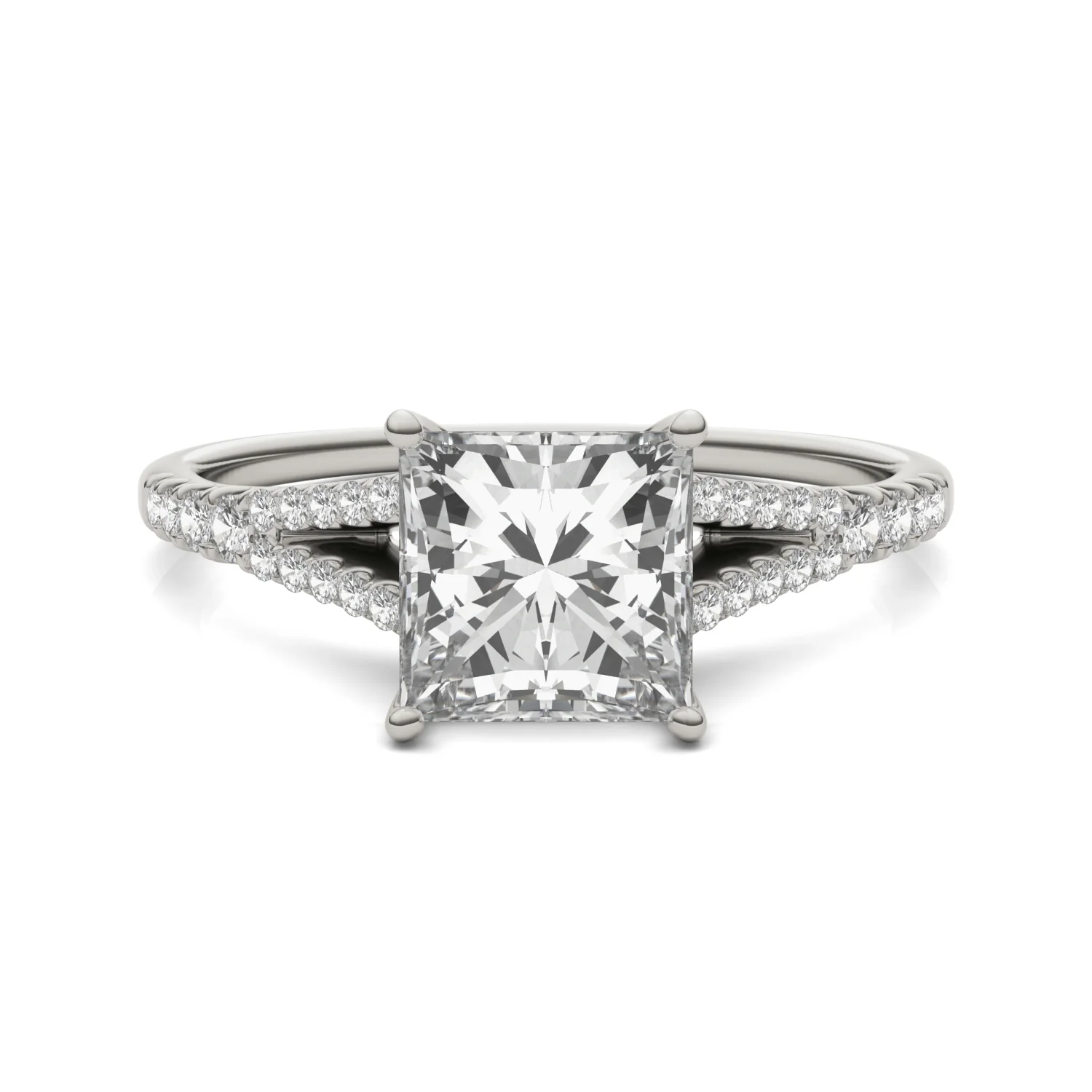 1.71 CTW DEW Princess Moissanite Split Shank Accented in 14K White Gold - Image 4