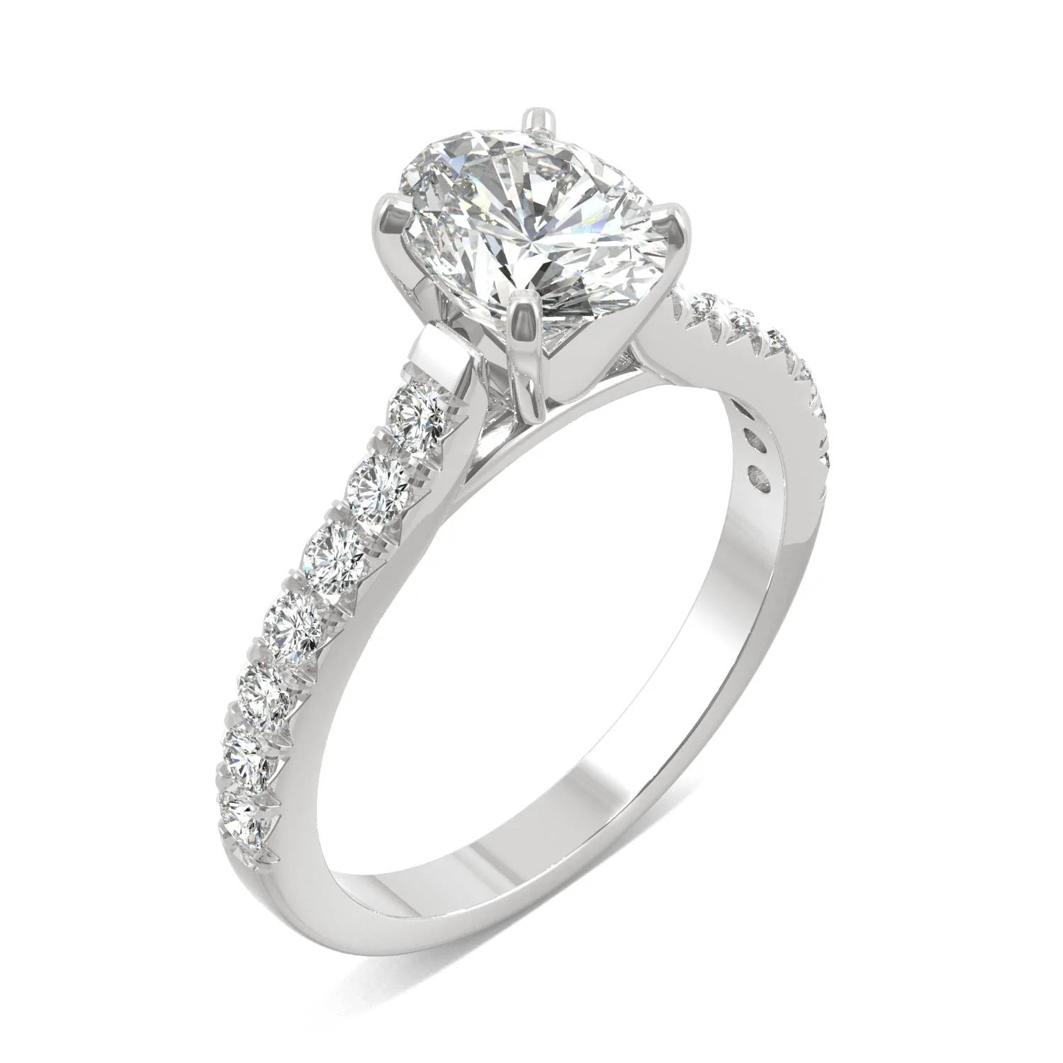 1.78 CTW DEW Oval Moissanite Side Stone Engagement Ring in 14K White Gold - Image 2