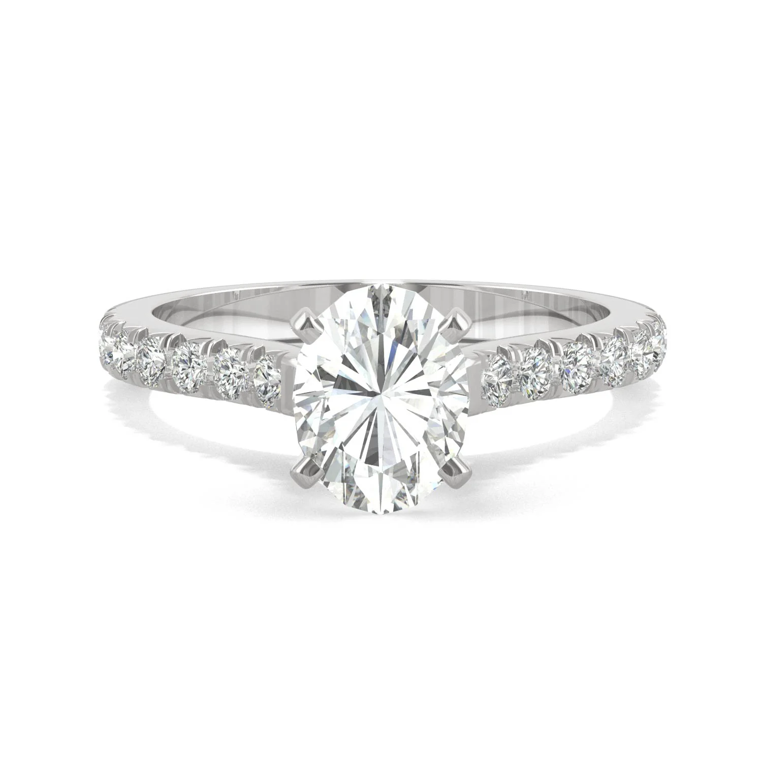 1.78 CTW DEW Oval Moissanite Side Stone Engagement Ring in 14K White Gold - Image 4