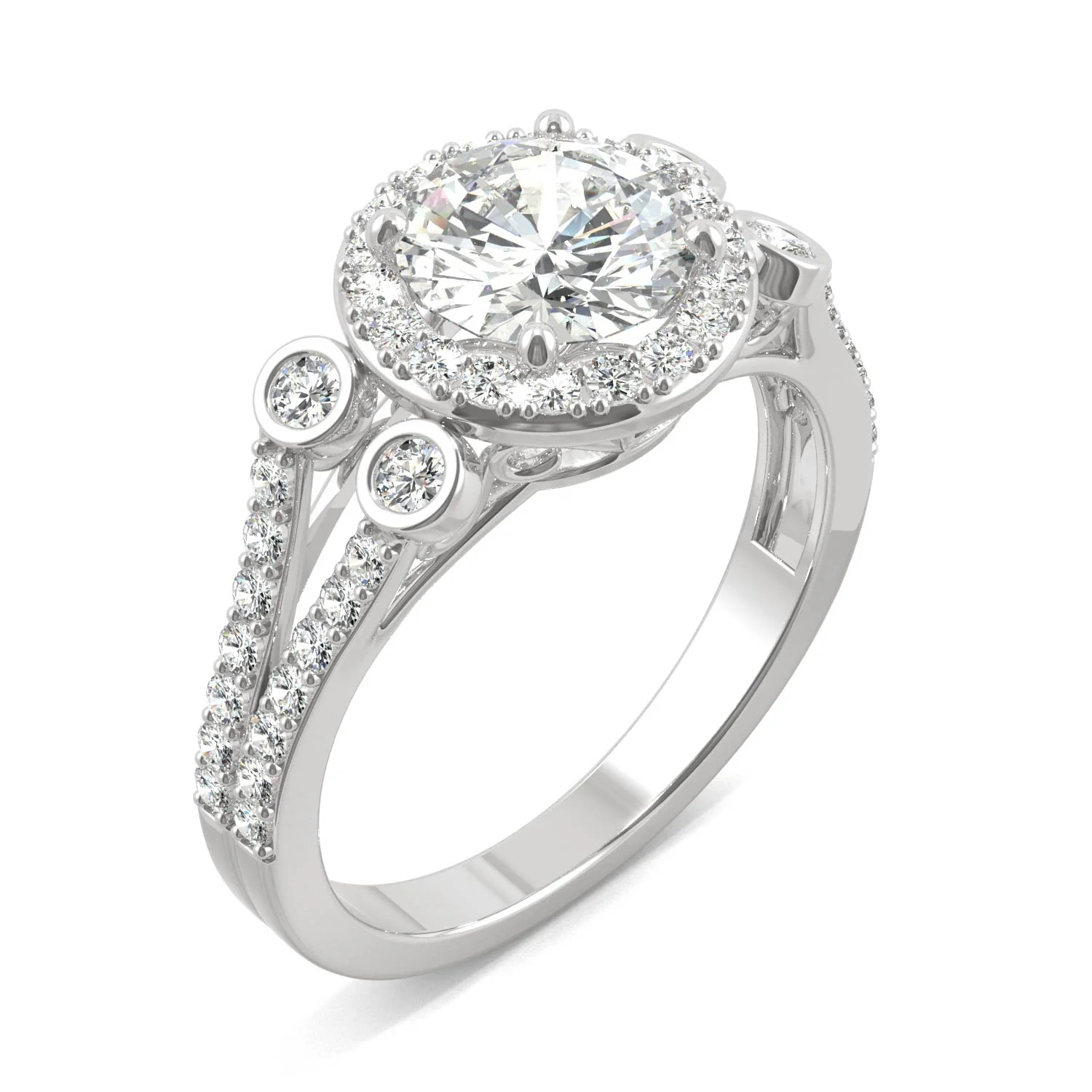 1.78 CTW DEW Round Moissanite Accented Halo Engagement Ring in 14K White Gold - Image 2