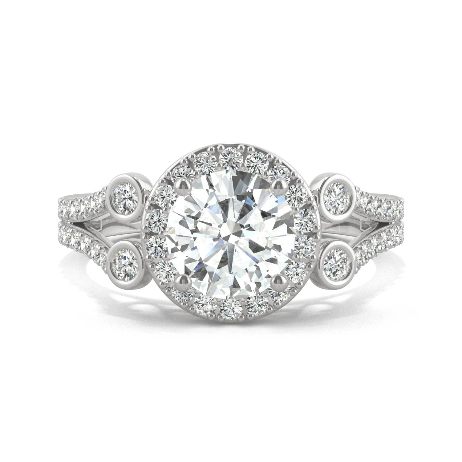 1.78 CTW DEW Round Moissanite Accented Halo Engagement Ring in 14K White Gold - Image 4