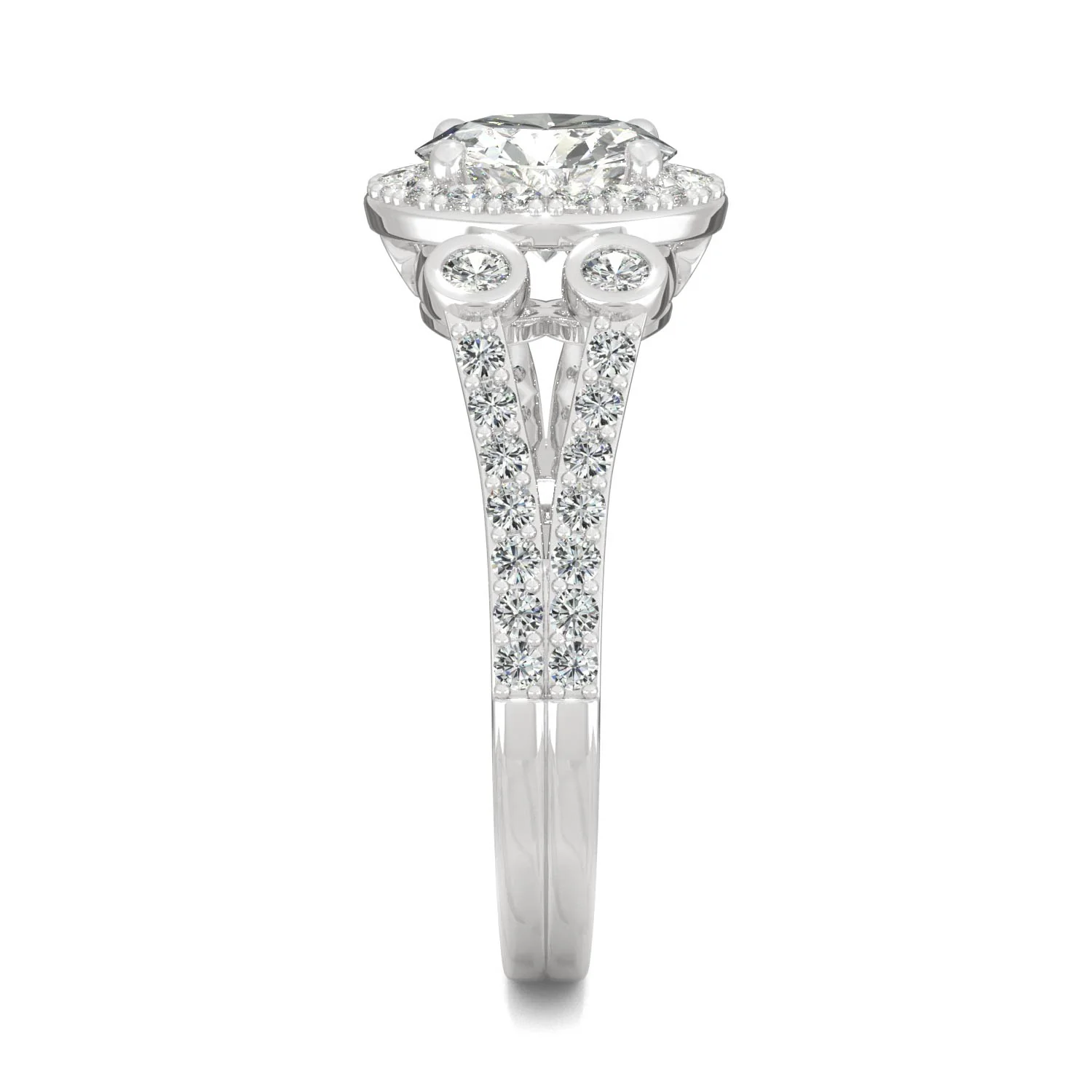 1.78 CTW DEW Round Moissanite Accented Halo Engagement Ring in 14K White Gold - Image 5