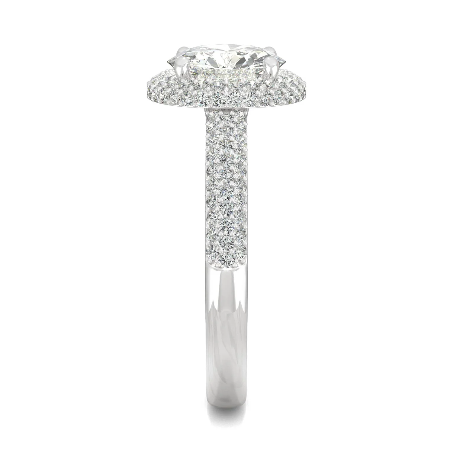 1.78 CTW DEW Round Moissanite Three Row Pavé Halo Engagement Ring in 14K White Gold - Image 5