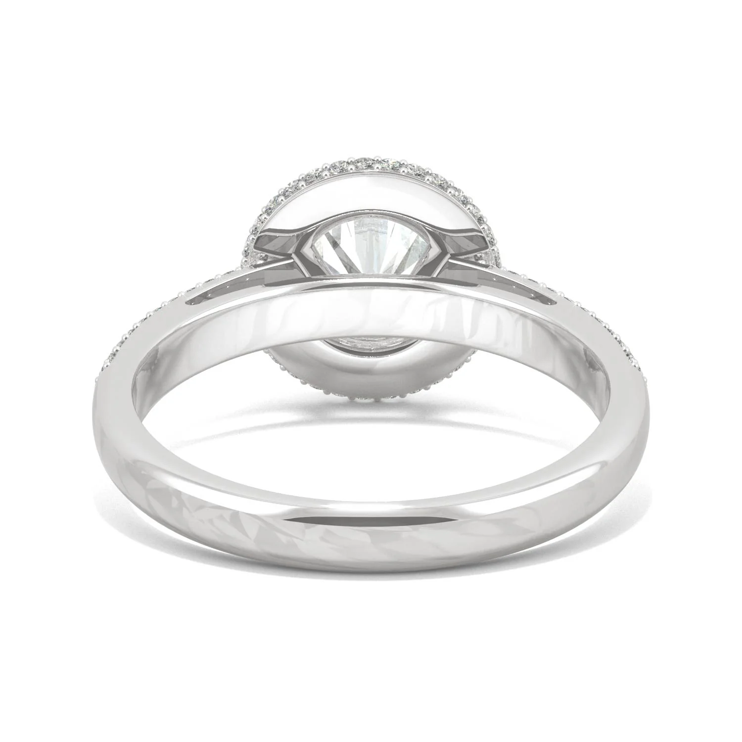 1.78 CTW DEW Round Moissanite Three Row Pavé Halo Engagement Ring in 14K White Gold - Image 6