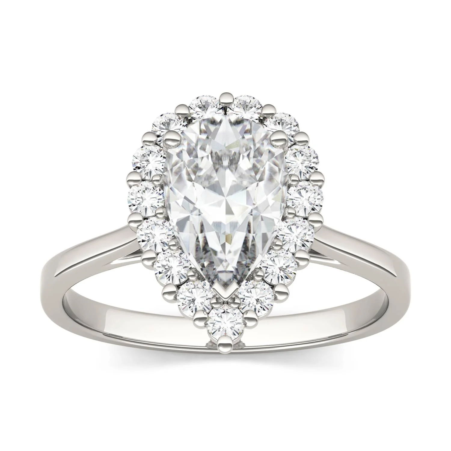 1.80 CTW DEW Pear Moissanite Halo Engagement Ring in 14K White Gold